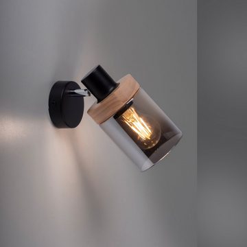 Home affaire Wandleuchte Tendon, ohne Leuchtmittel, Wandlampe, Glas, Holz, Rauchglas, geeignet für Leuchtmittel - E27