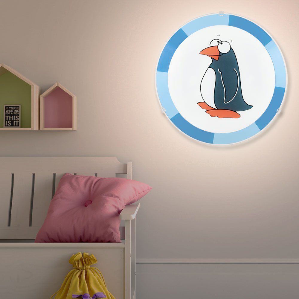 etc-shop Dekolicht, Warmweiß, Leuchtmittel Farbwechsel, Deckenleuchte inklusive, Pinguin Deckenlampe blau Kinderzimmer Kinder