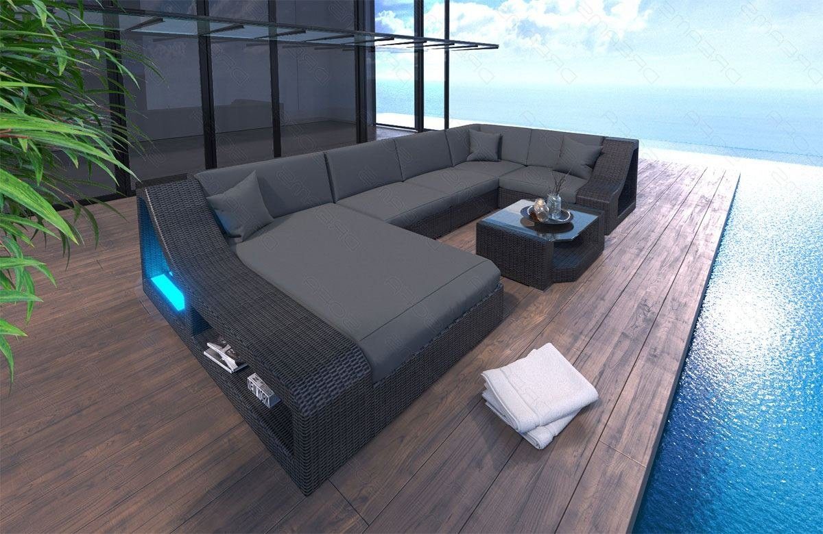 Sofa Dreams Gartenlounge-Set Rattan Sofa Ecksofa Polyrattan Couch Turino U Form Loungesofa Creme, (Rattan-Sofa, mit Ottomane), inkl. Auflagen mit bequemer Polsterung