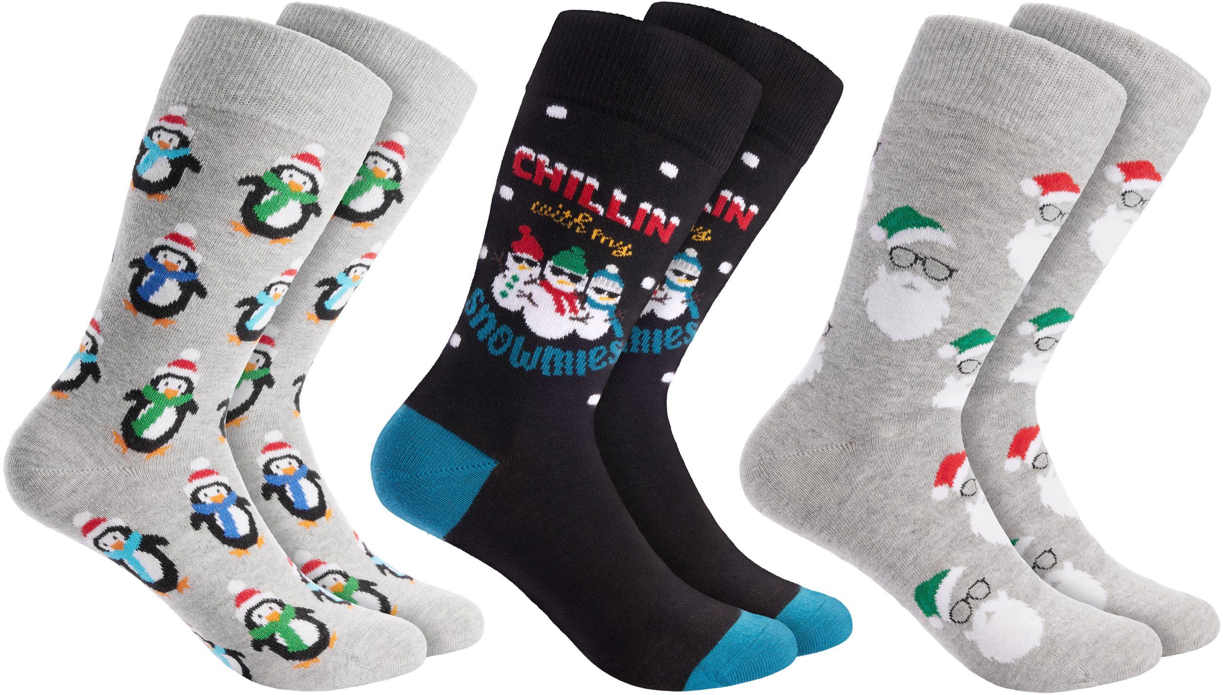 für Lustige Snowmies, und Baumwollsocken) Socken BRUBAKER with und Herren Bärte (3-Paar, Chillin - Damen Weihnachtssocken my Unisex Pinguine Socken