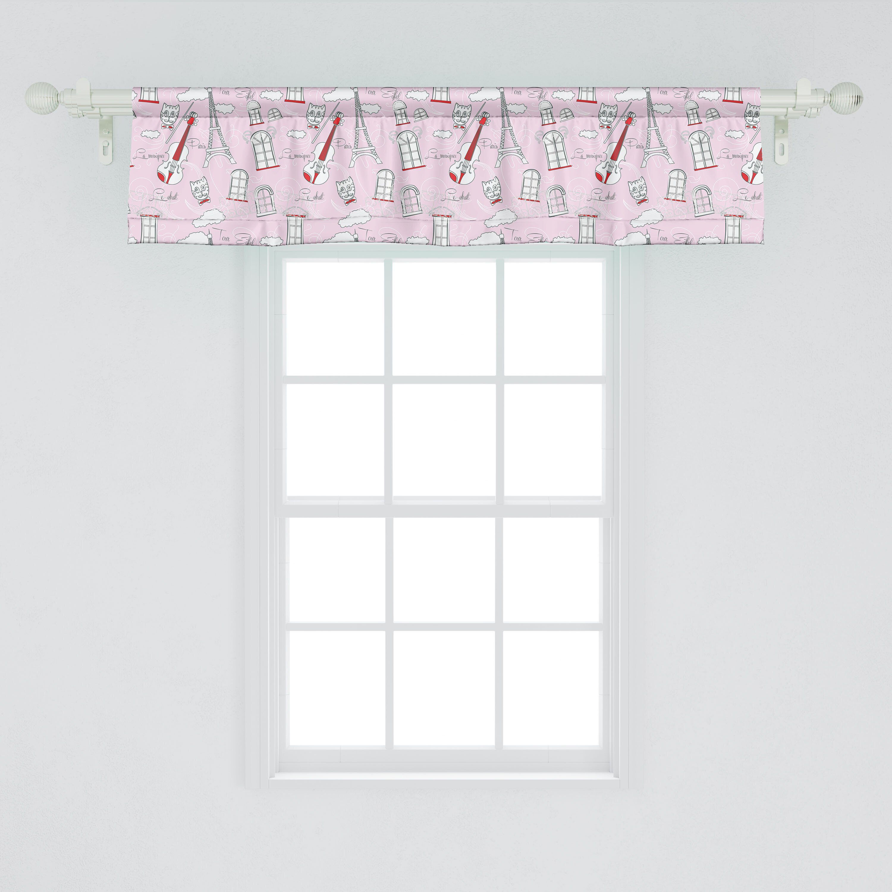 Scheibengardine Vorhang Volant für Küche Paris Fliege Cat Schlafzimmer Abakuhaus, Microfaser, Violine Dekor Stangentasche, mit Eiffel