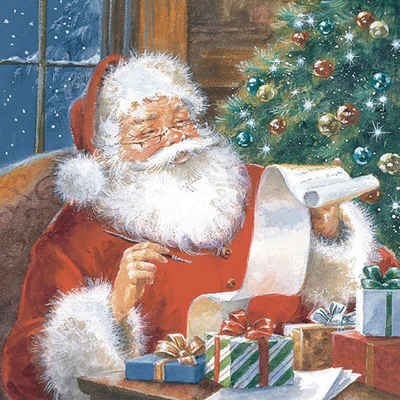 Linoows Papierserviette »20 Servietten Weihnachten, Weihnachtsmann mit«, Motiv Weihnachten, Weihnachtsmann mit Wunschliste