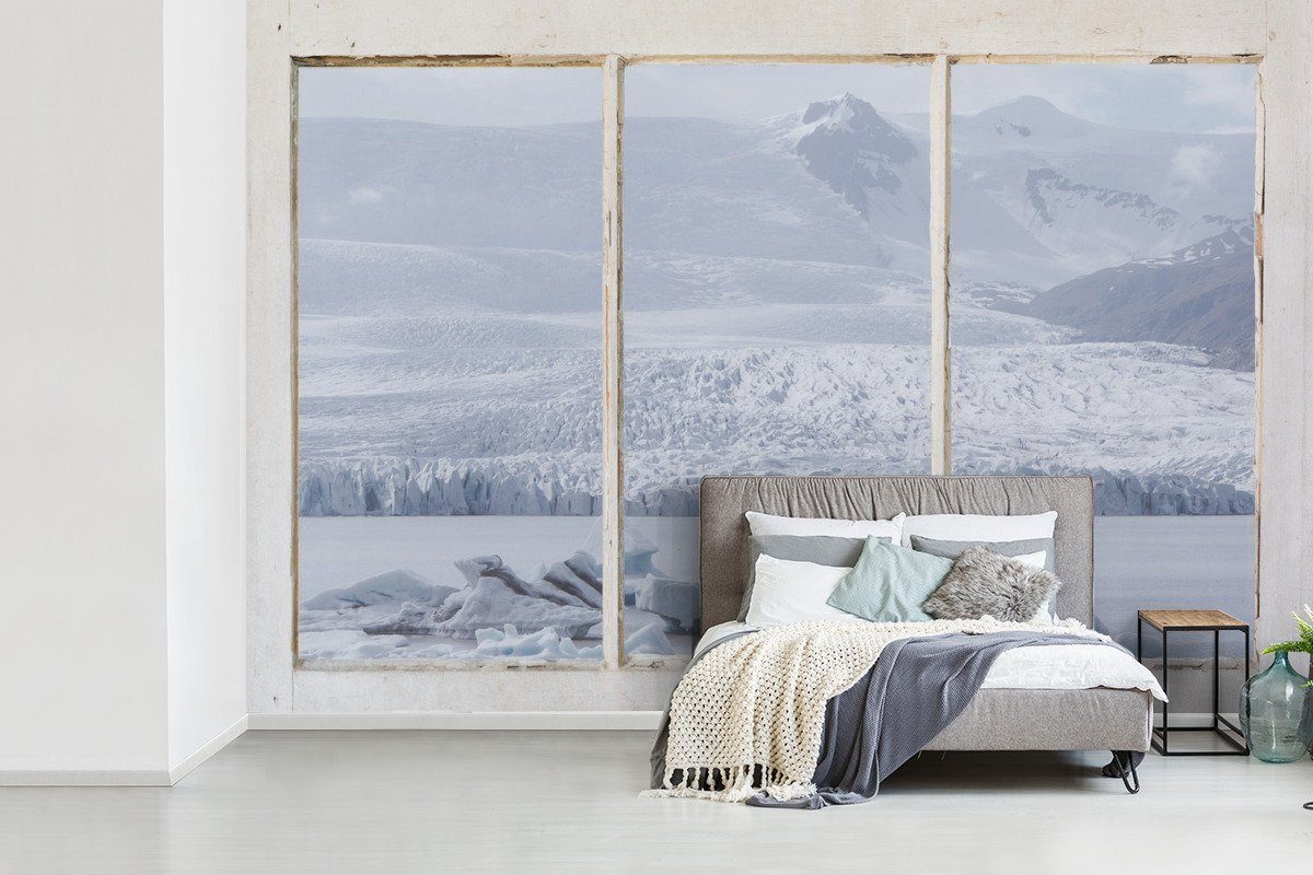 Wallpaper Schlafzimmer, bedruckt, Tapete (6 Fototapete Durchschauen MuchoWow - Matt, St), Kinderzimmer, Eis, Schnee Wohnzimmer, für Vinyl -