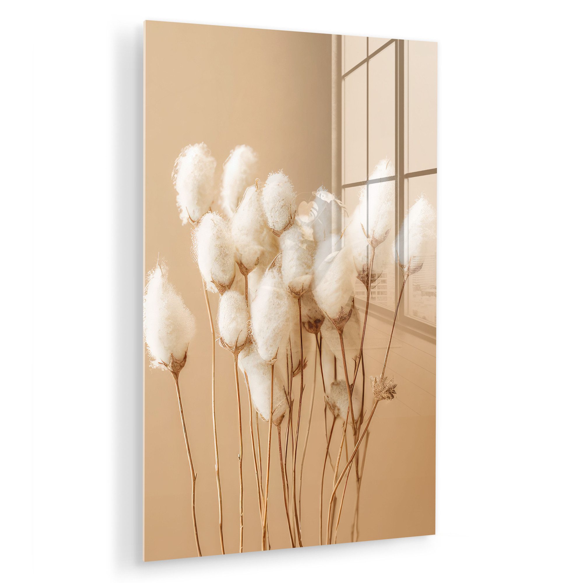 MuchoWow Acrylglasbild Blumen - Pflanzen - Braun - Pastell, Inkl. Aufhängung, Dekorative Bild für Küche & Wohnzimmer auf Glas, 20x30 cm