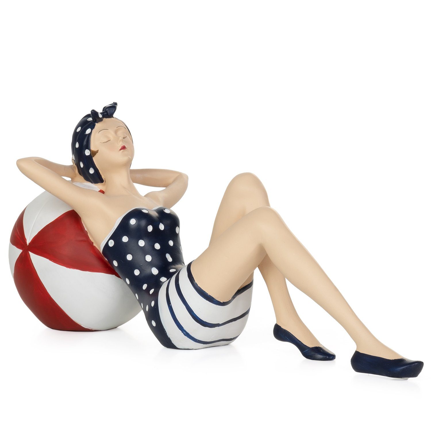 Moritz Dekofigur Deko-Figur Badenixe im Badeanzug entspannt sich auf Wasserball Maritim, Dekofigur aus Polyresin Dekoelement Dekoration Figuren