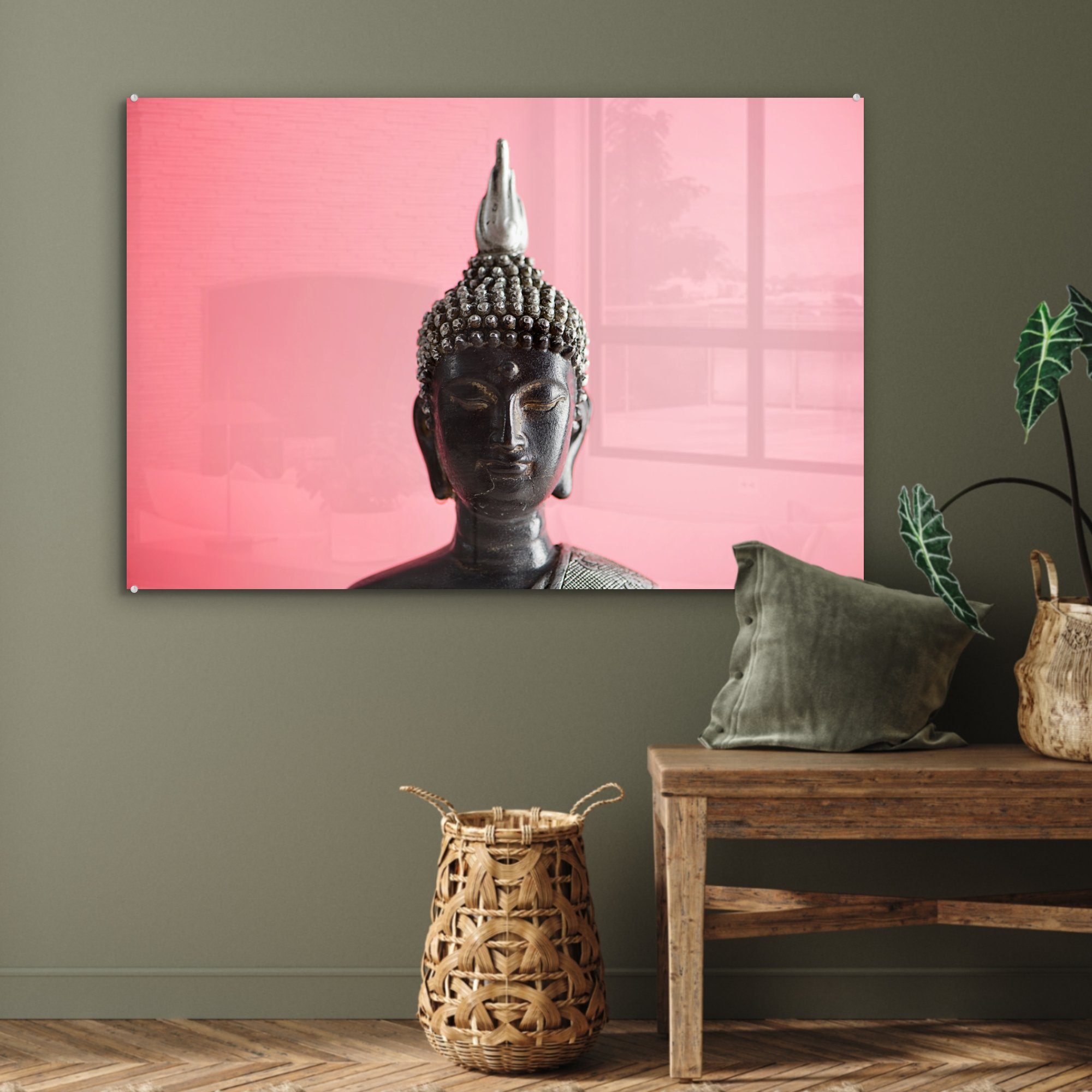 Buddha - Acrylglasbild St), MuchoWow & - (1 Wohnzimmer Schlafzimmer Gesicht Schwarz, Acrylglasbilder