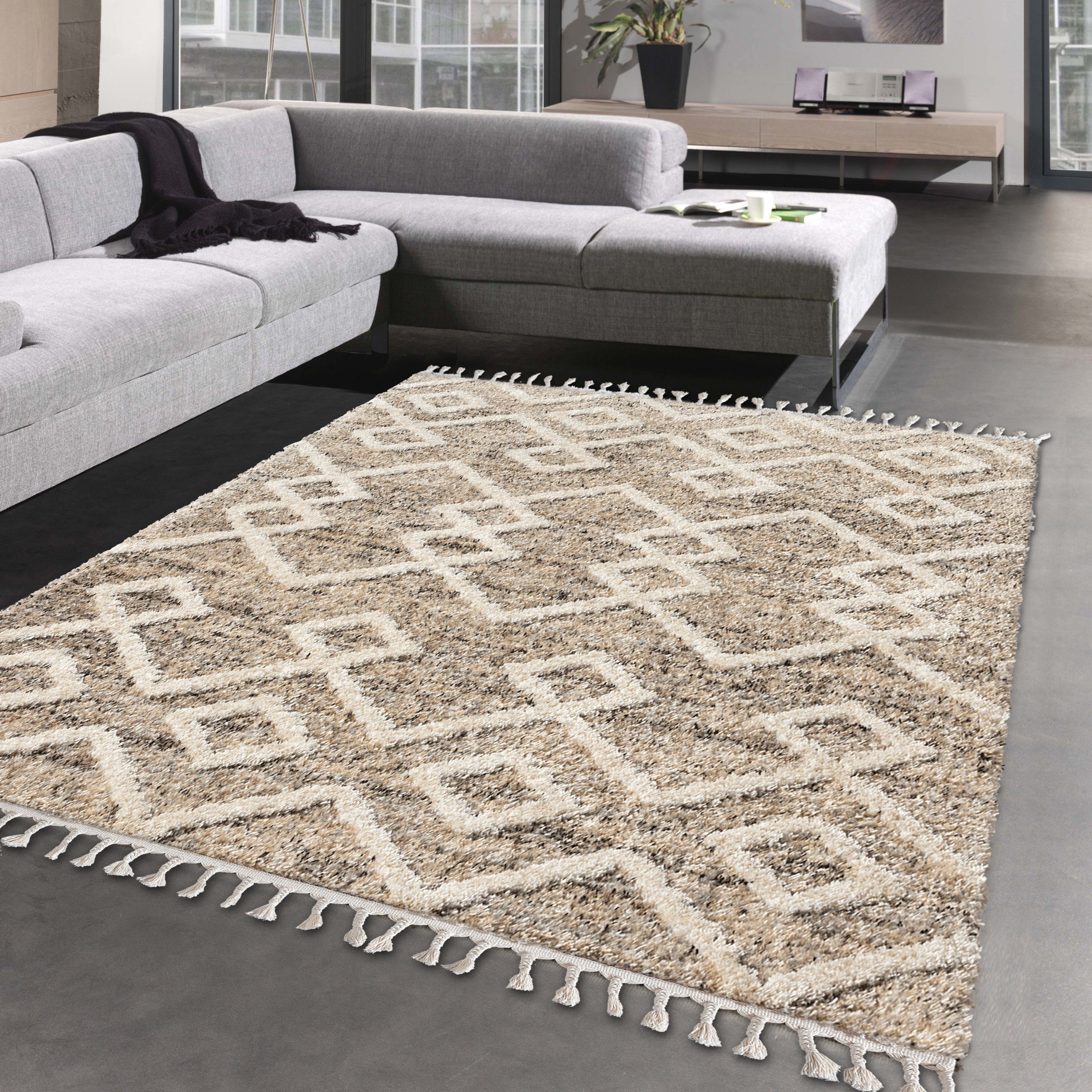 Hochflor-Teppich Hochflorteppich - 3D-Effekt im skandinavischen Stil -  braun, Carpetia, rechteckig, Höhe: 30 mm | Kurzflor-Teppiche