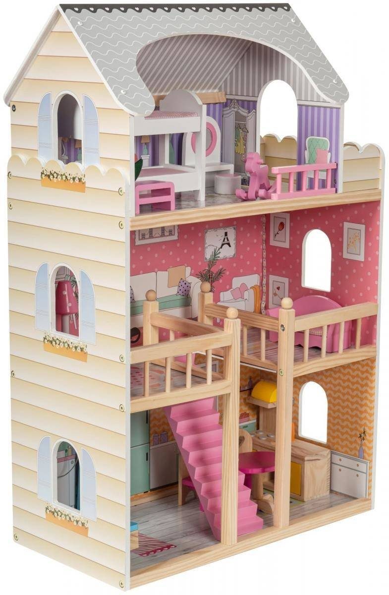 Mamabrum Puppenhaus 3-stöckiges Holzpuppenhaus mit Terrasse, günstig online kaufen