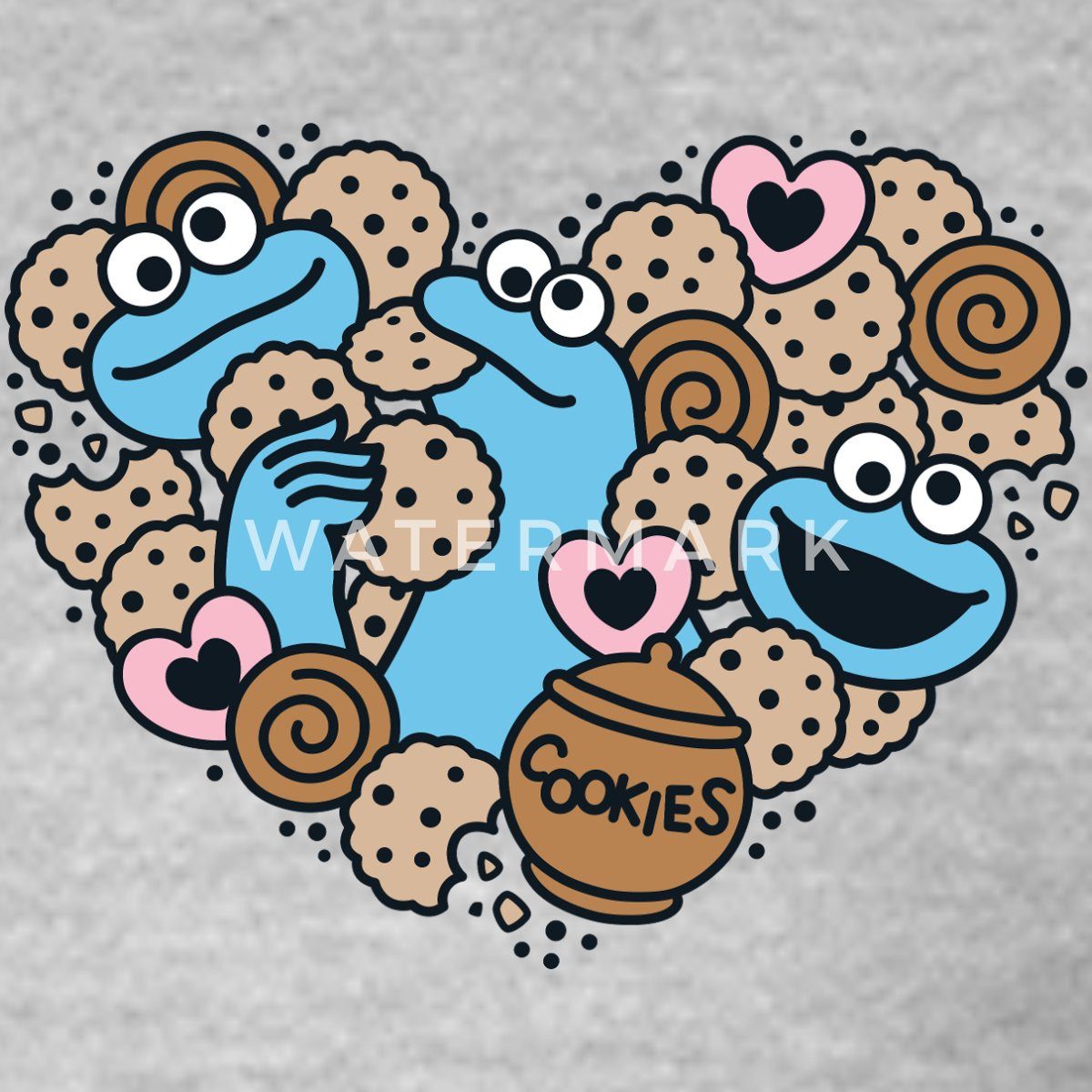 Spreadshirt T-Shirt Sesamstraße Design Herz Mit Krümelmonster Frauen T-Shirt (1-tlg) Slim Fit, fällt klein aus