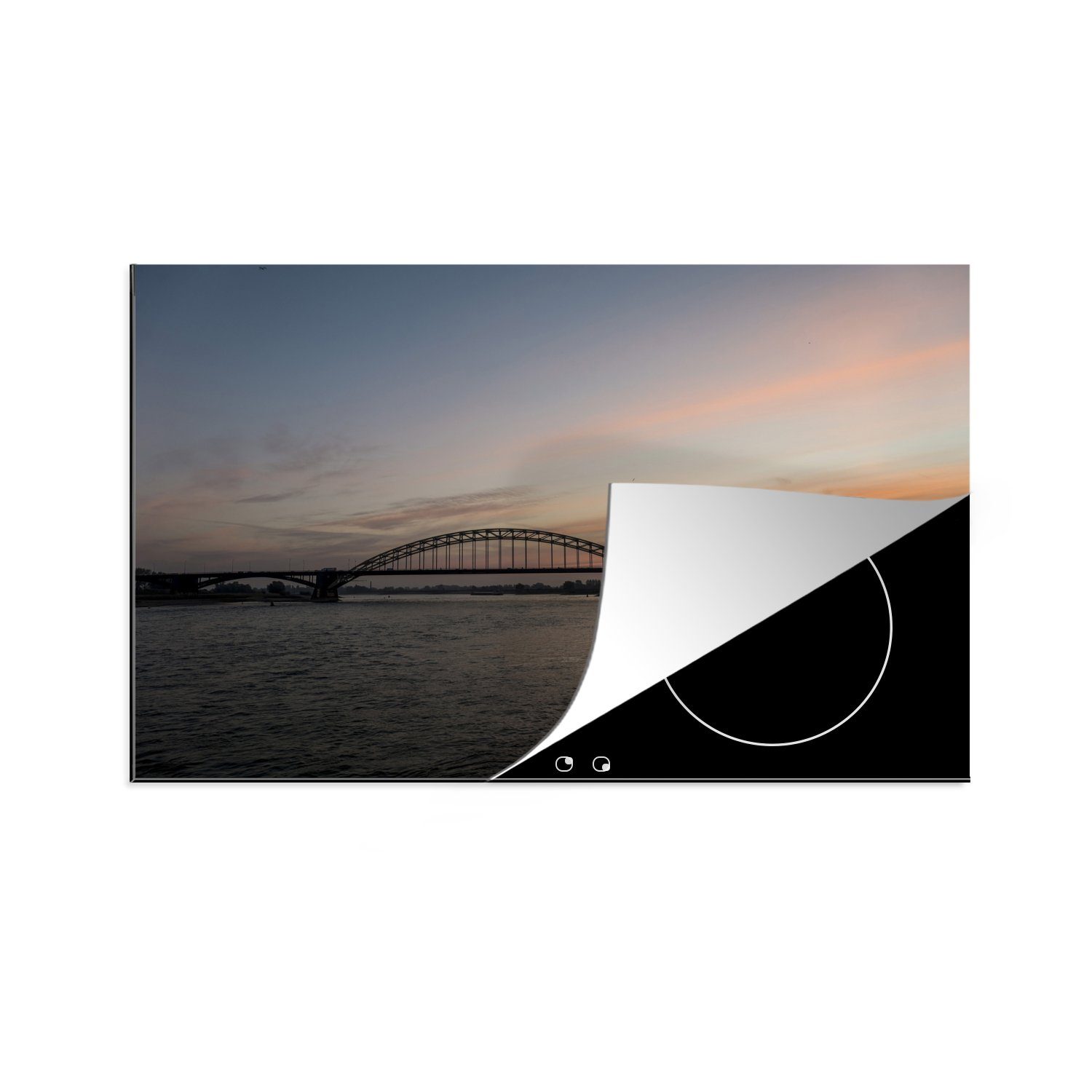 Induktionskochfeld (1 küche, 81x52 cm, Herdblende-/Abdeckplatte - Schutz - Sonnenuntergang, für MuchoWow Nijmegen die Vinyl, Brücke Ceranfeldabdeckung tlg),