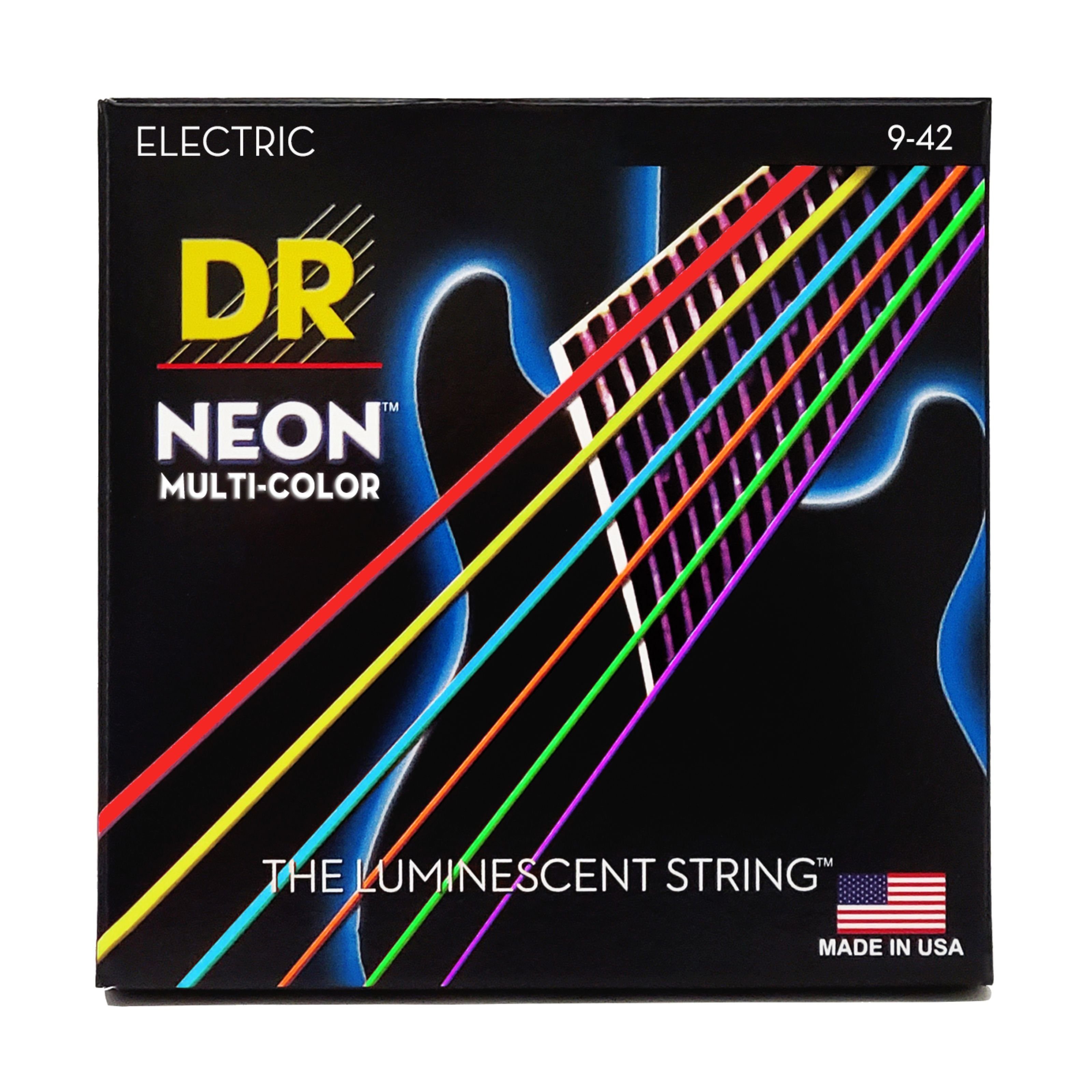 DR Saiten, (NMCE-9 Electric 09-42), NMCE-9 Hi-Def Neon Multi-Color K3 Coated Electric Guitar Strings