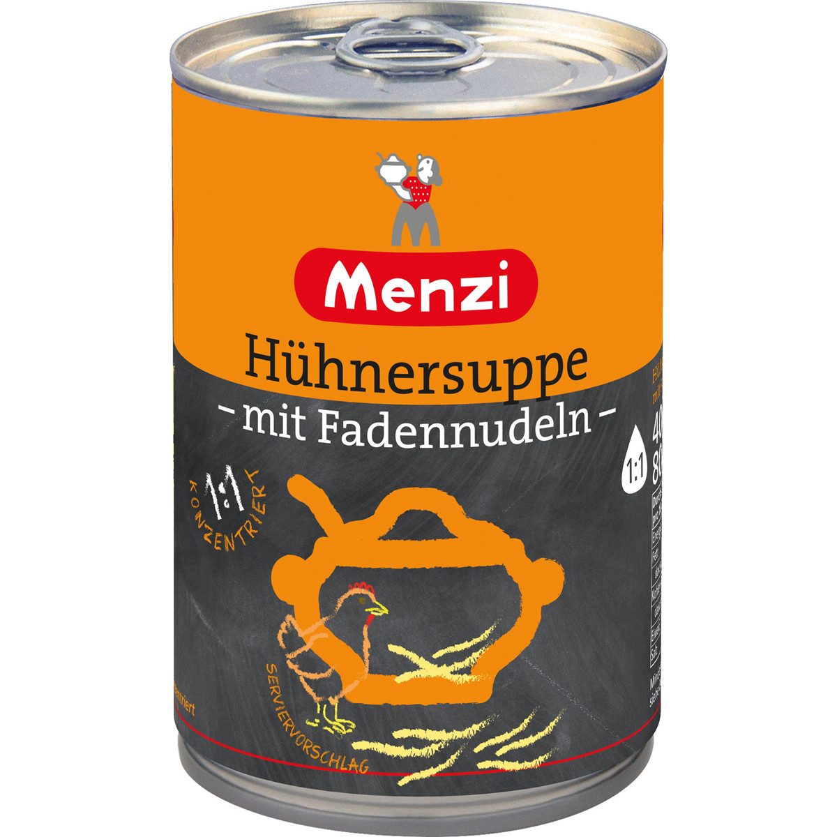 Menzi Fertiggericht, Menzi Hühnersuppe mit Fadennudeln 1 zu 1 konzentriert 400 ml