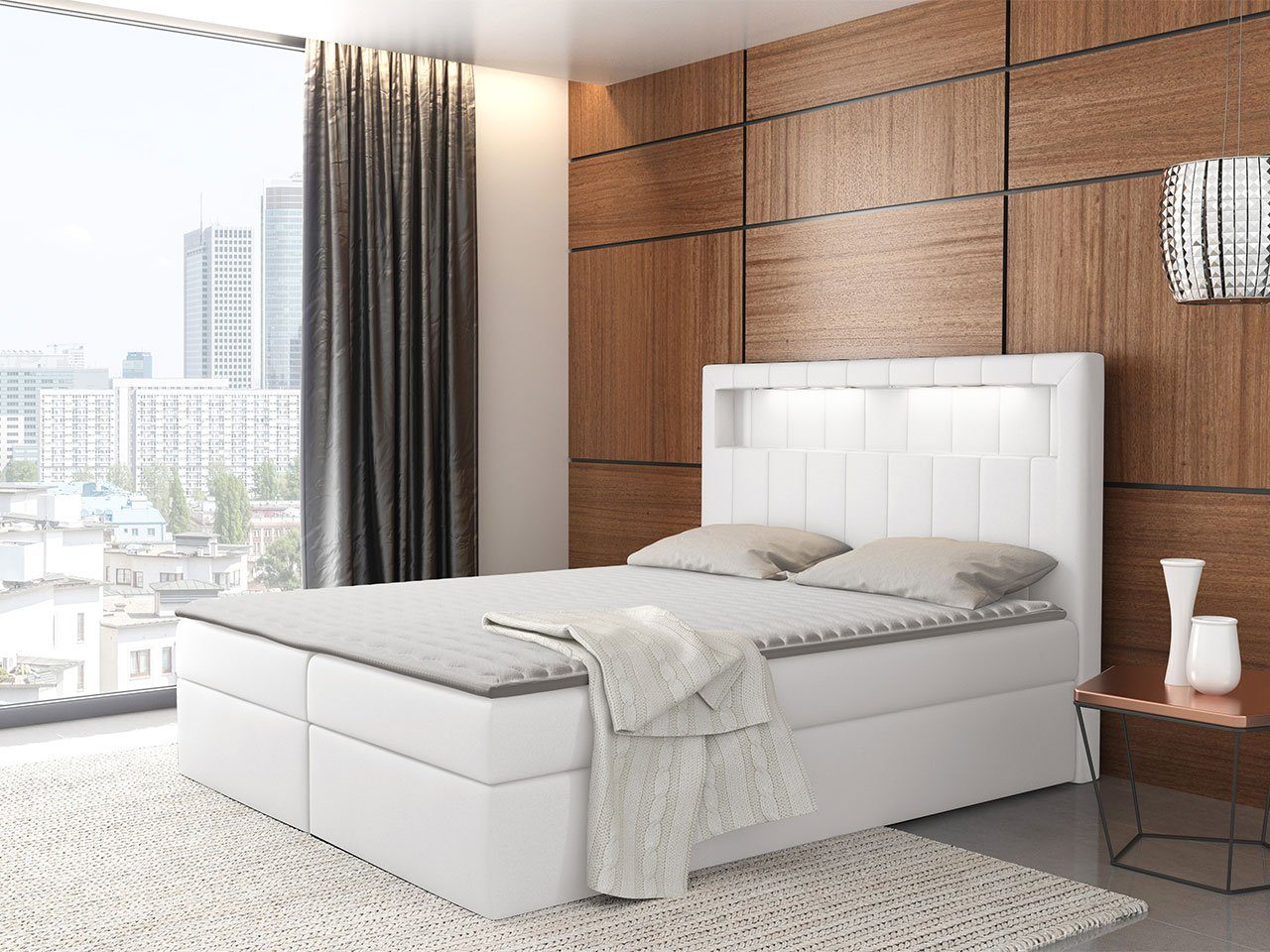 MIRJAN24 Boxspringbett Aspen (LED-Beleuchtung, Topper, Matratze, Kopfteil), im Standard mit zwei Bettkästen