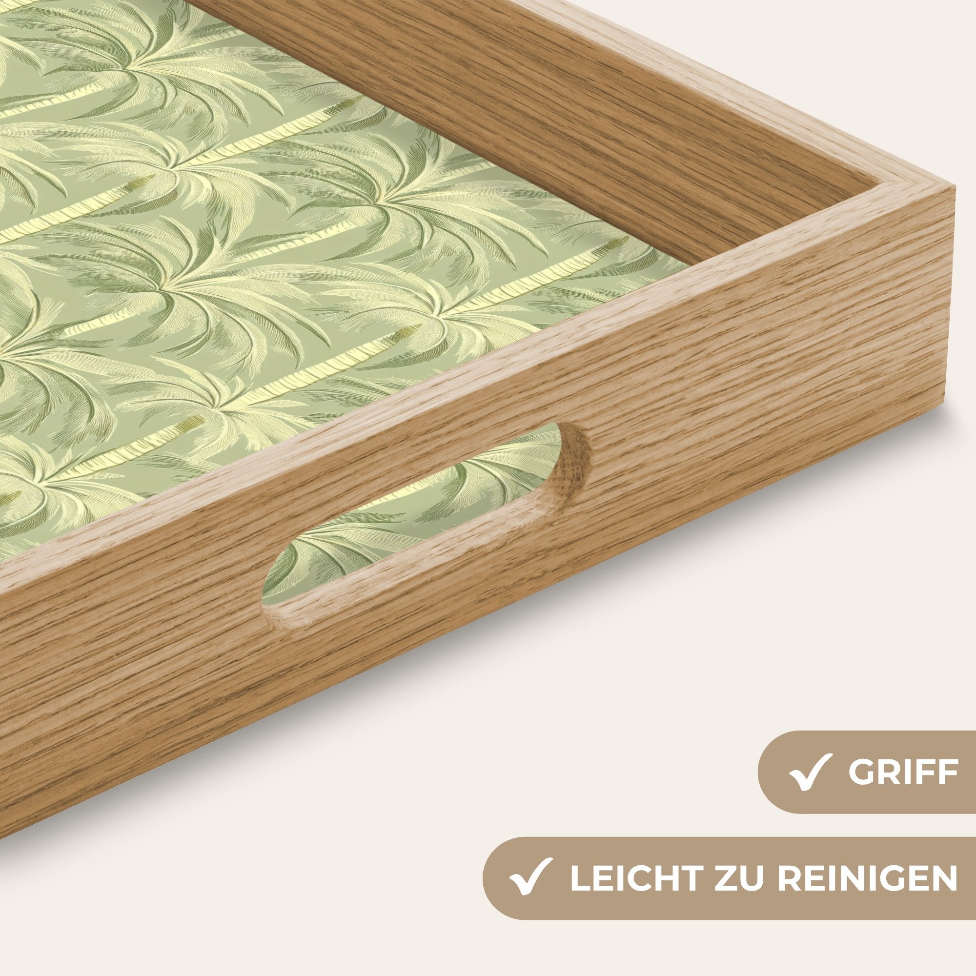 OnlyWow Tablett Rechteckig mit Henkel Palmenwald - Tropisch - Grün, Eichenholz, (1-tlg), Siervierplatte, Tray, Frühstücksbrett