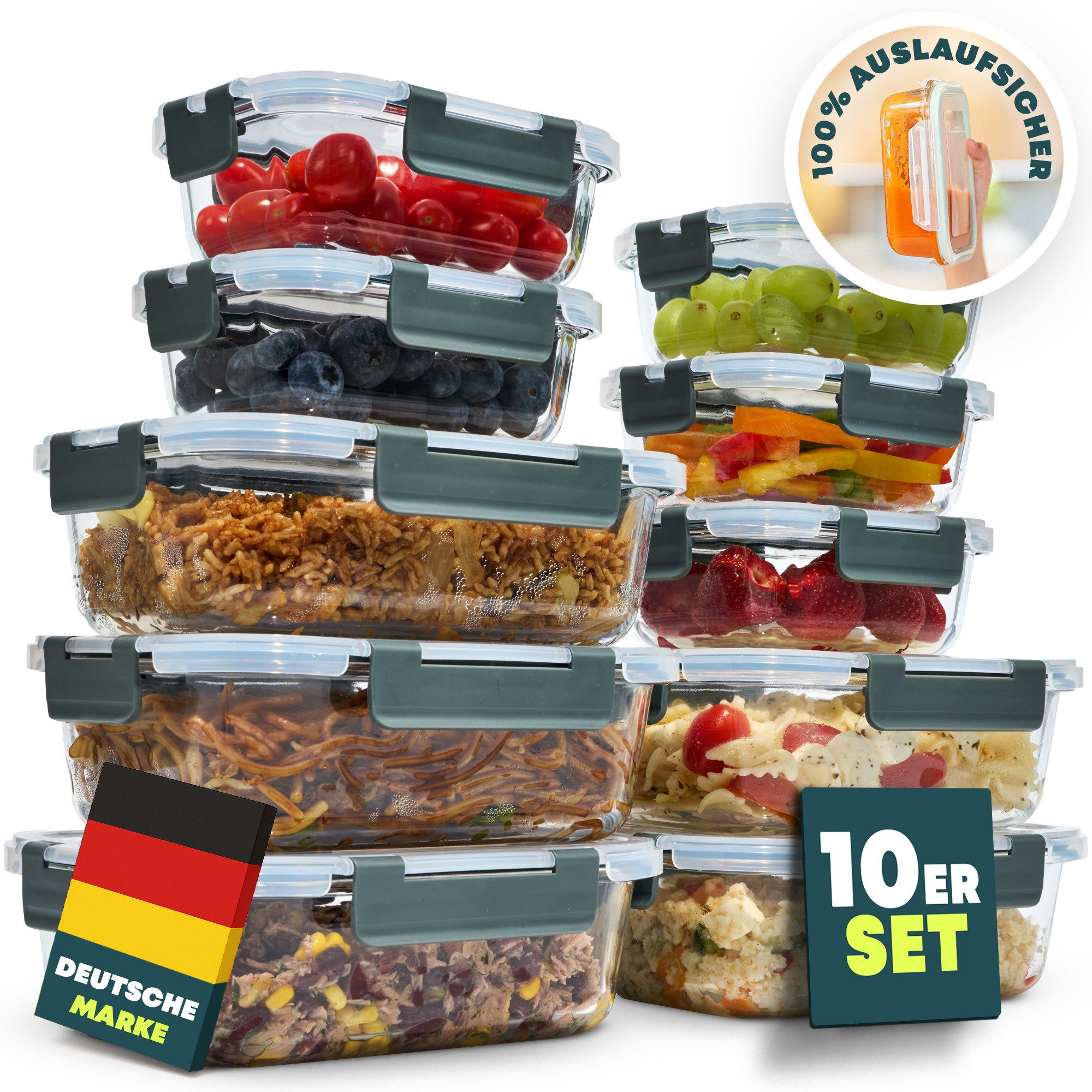 uandu home Frischhaltedose Glasbehälter mit Deckel, Frischhaltedosen Glas mit Deckel, (glasdosen mit deckel set, glas tupper mit deckel, glass food container, frischhaltedosen mit deckel glas, glasdose mit deckel, Borosilikatglas mit Deckel, Meal prep Gläser), Glasdosen mit Deckel Set, Meal prep Boxen Glas