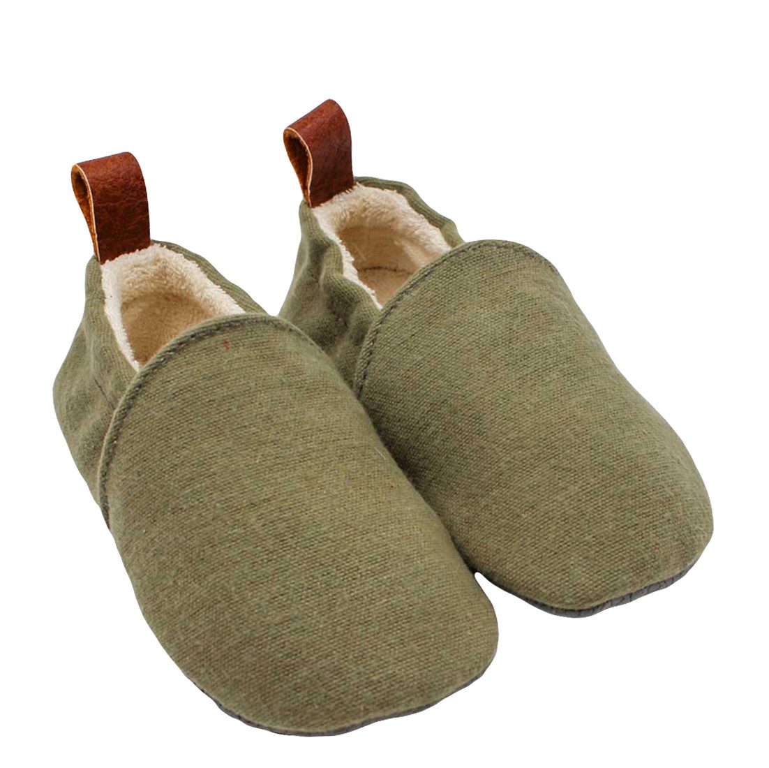 Pololo Hausschuhe Barfußschuhe Krabbelschuhe Biobaumwolle Uni Grün Krabbelschuh