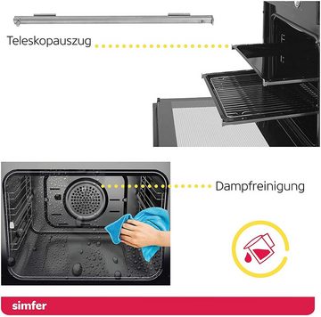 Simfer Backofen-Set SMF-BO 6813 / SMF-BIH 5118, Glaskeramikkochfeld, mit Teleskopschiene, 9 Funktionen, Digitaler Timer, Heißluft, Umluft, Kindersicherung