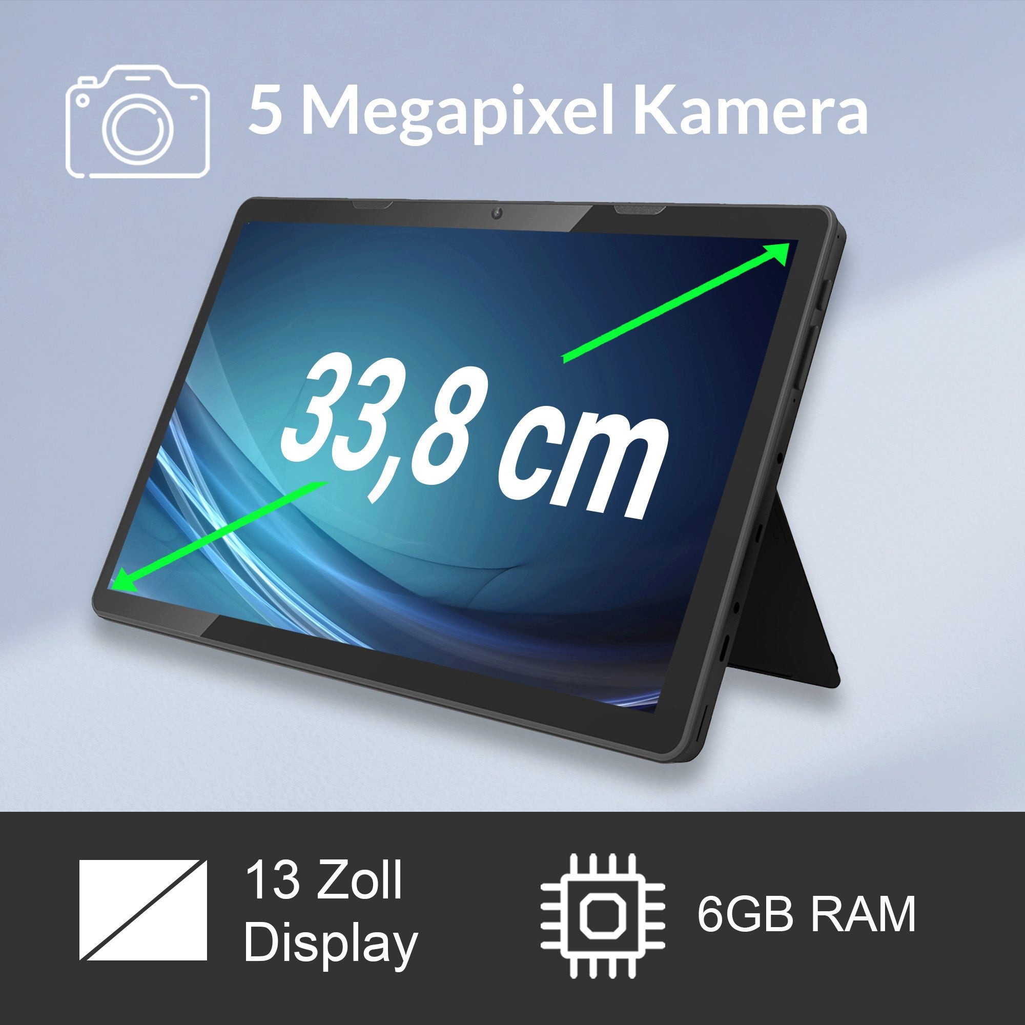 Xoro MegaPAD 1333 Pro 2 Tablet (13.3", 128 GB, Android 15, Ausklappbarer Ständer & VESA‑75 Montage)