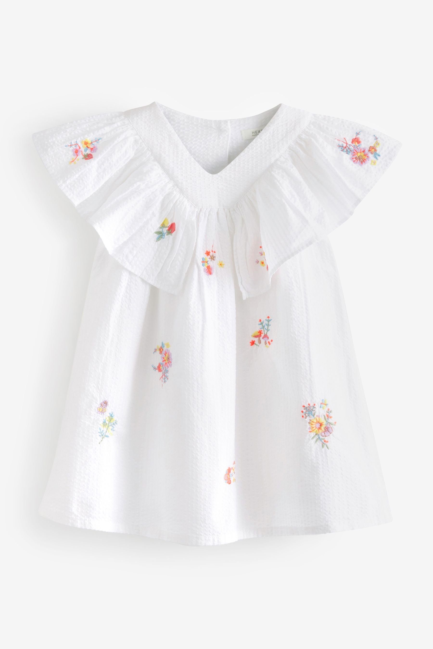Next Sommerkleid Rüschenkleid aus Baumwolle (1-tlg) White Embroidered