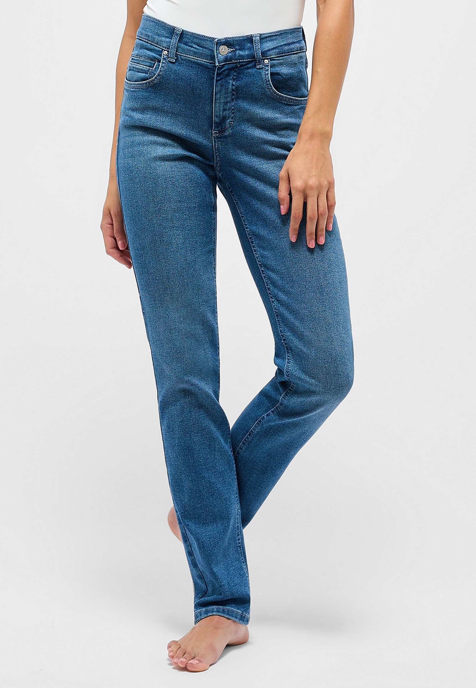 ANGELS Straight-Jeans Jeans Cici mit Used-Waschung mit Label-Applikationen blau