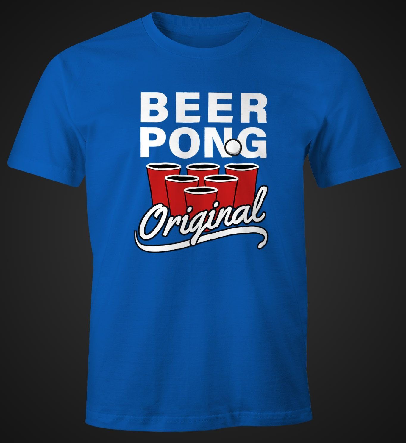 MoonWorks Print-Shirt Herren T-Shirt Beer Print Original Bier mit Pong blau Moonworks® Fun-Shirt