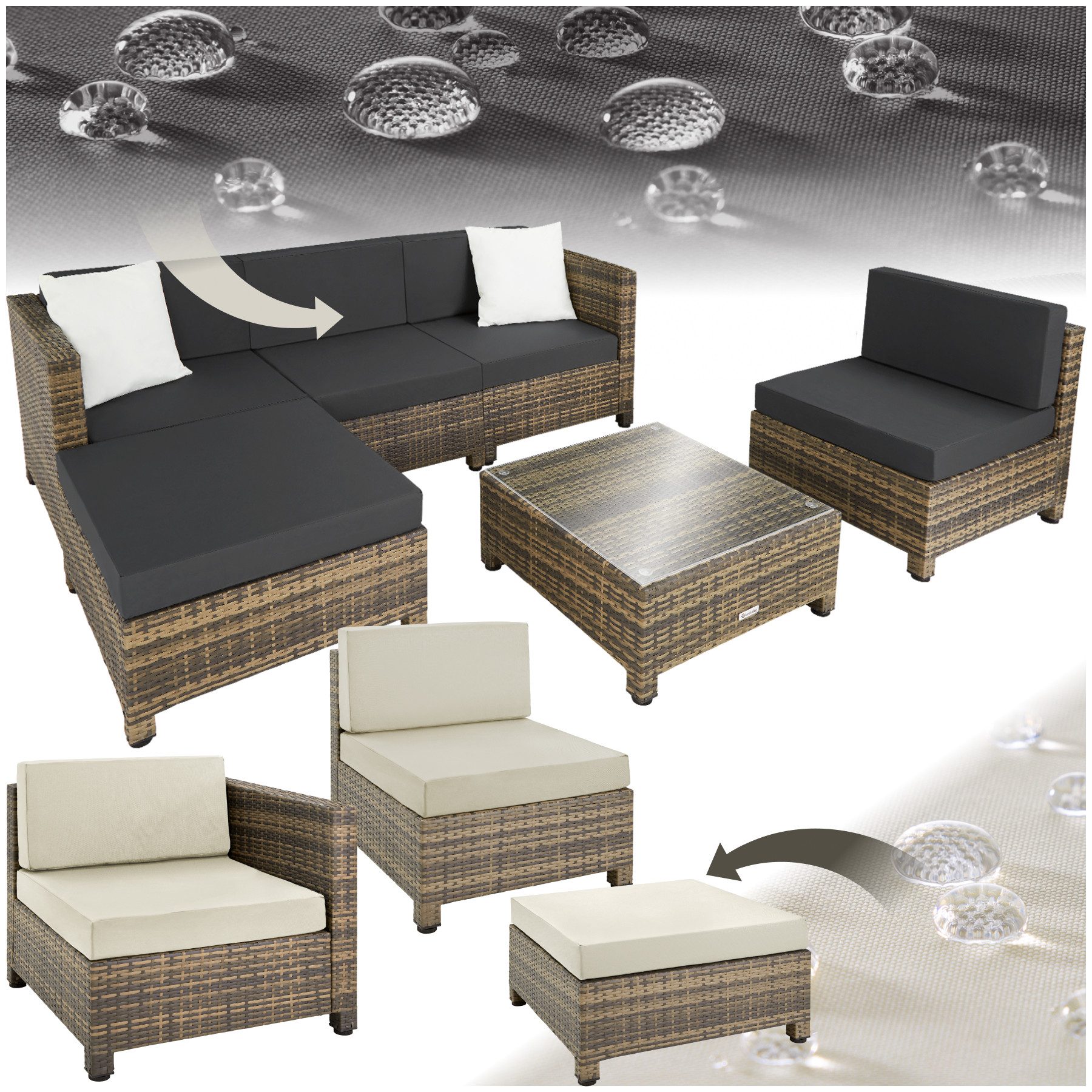 tectake Loungeset Rattan Lounge, (Set, 6-tlg), günstig online kaufen
