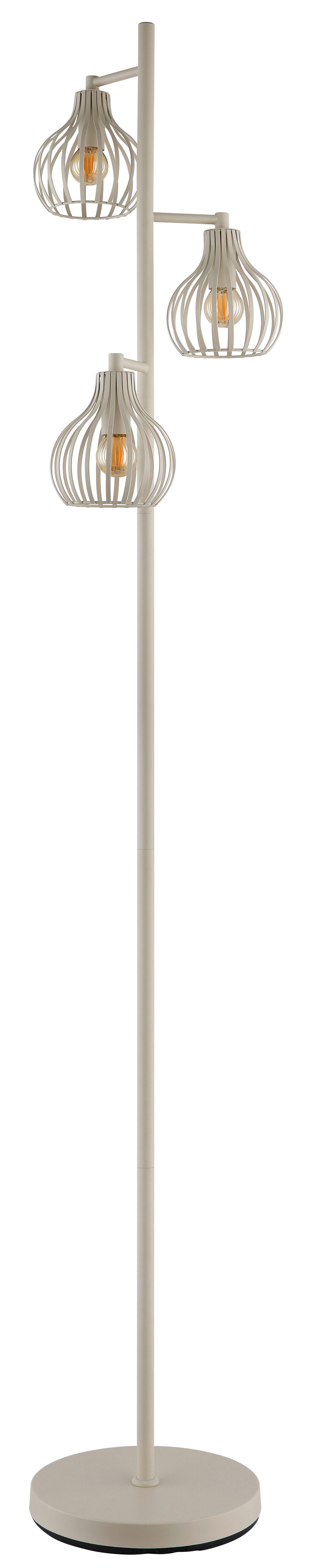 OTTO home Stehlampe Yannic, Stehleuchte Metall cremefarben, exkl. 3x E14 40W 230V, ohne Leuchtmittel, Kabel PVC Schwarz, mit Fußtrittschalter, ø: 310mm, H: 161cm