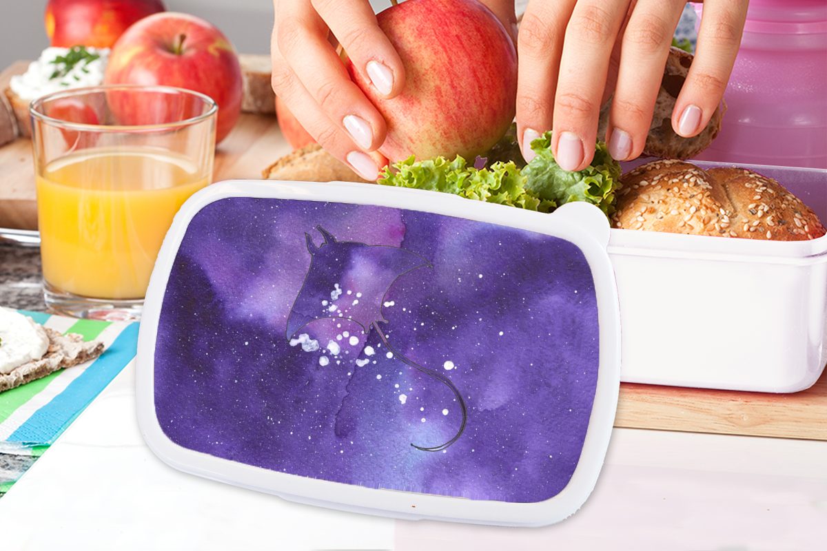 Weltraum Manta Lunchbox und Kinder Kunststoff, MuchoWow - - für Brotdose, (2-tlg), und weiß Lila, Brotbox Jungs Mädchen Erwachsene, für