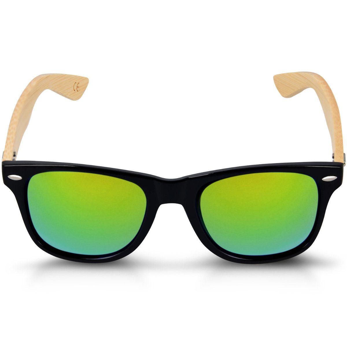 Schwarz Sonnenbrille mit Unisex Bambus UV400 Brille Etui Navaris - Bügeln Holzbrille mit