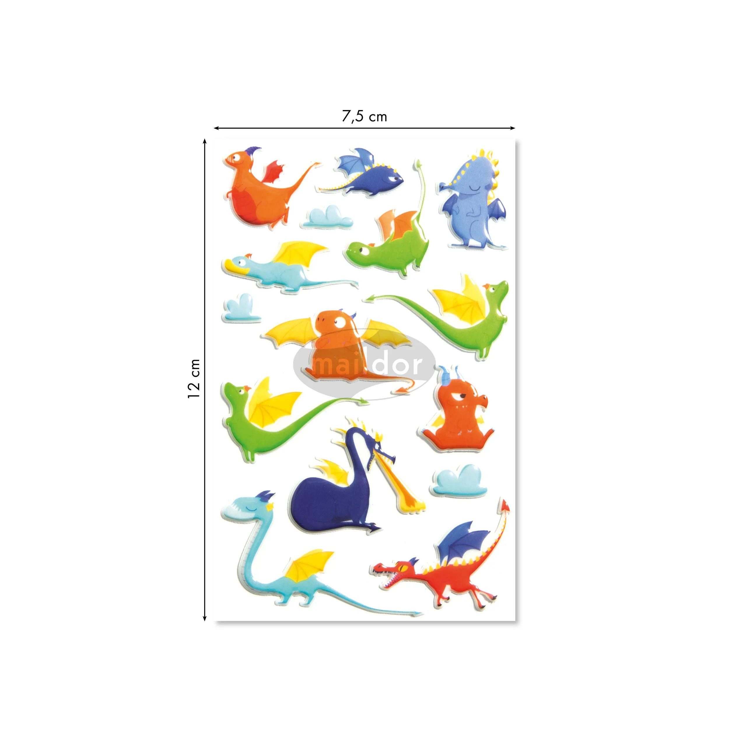 maildor Sticker 10x Cooky, 1 Stickerbogen 7,5x12cm, Drachen - Mehrfarbig CY122C, 3D-Sticker