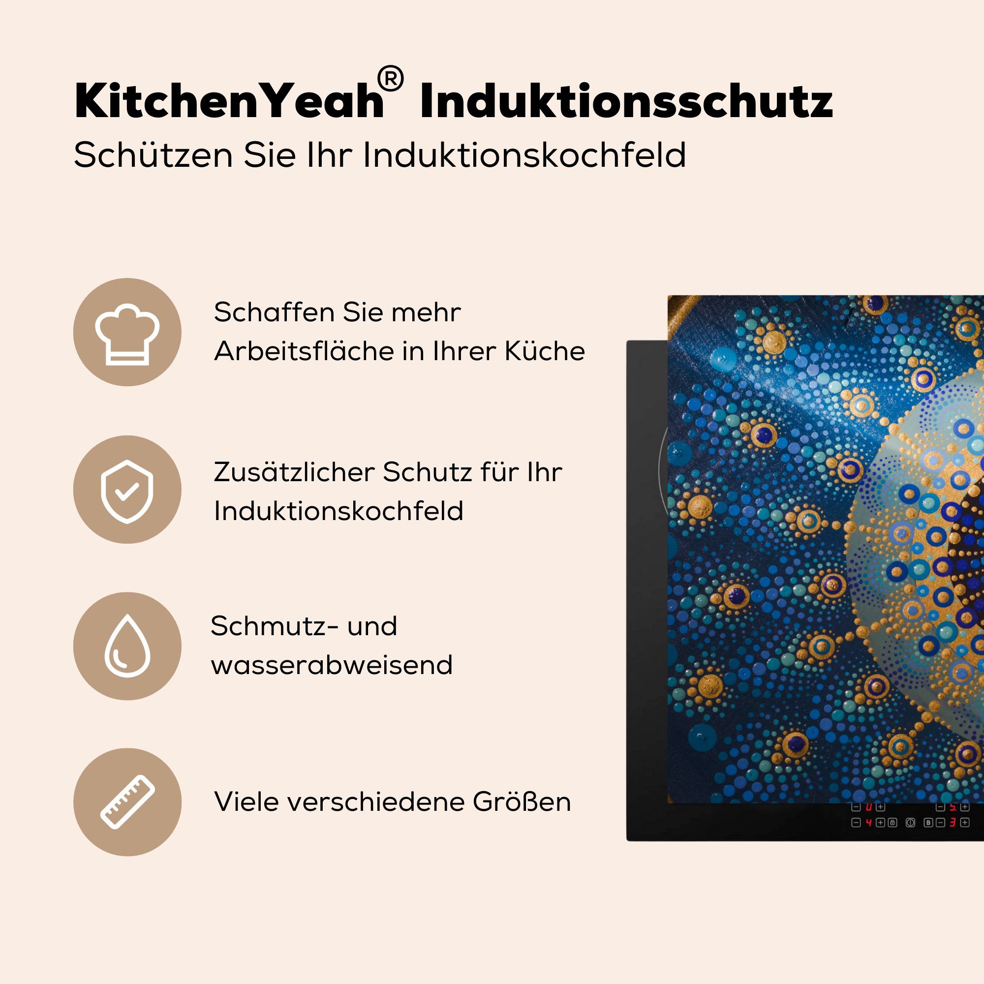 Ceranfeldabdeckung MuchoWow für Induktionskochfeld Vinyl, Schutz Herdblende-/Abdeckplatte Gelb, Mandala - - cm, 81x52 - (1 tlg), die Kreis küche, Blau
