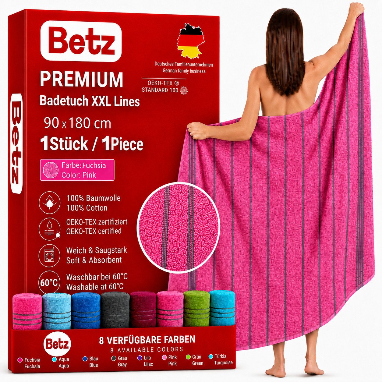 Betz Strandtuch Betz XXL Badetuch LINES Saunahandtuch Liegetuch 90x180 cm, 100% Baumwolle