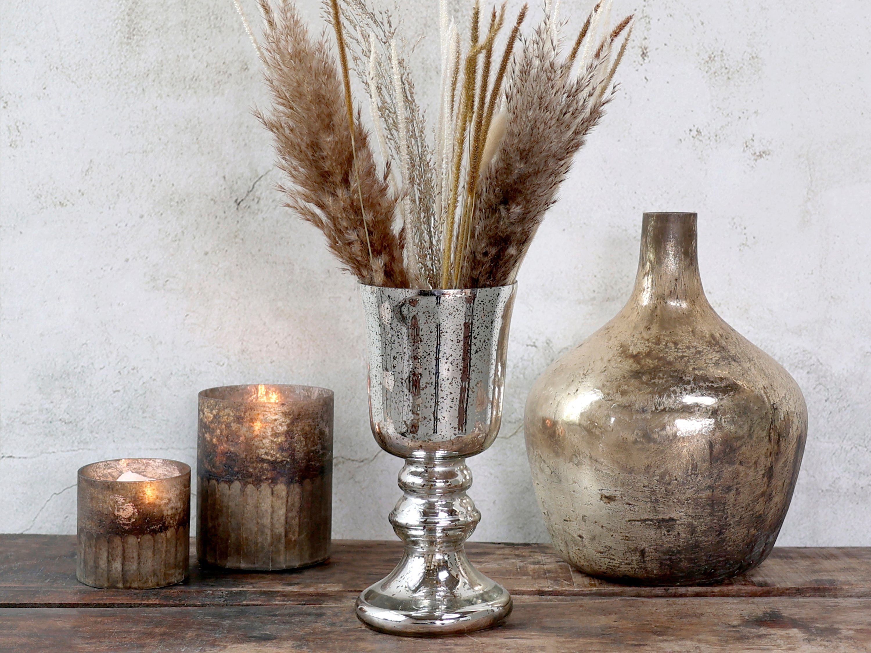 Chic Antique Dekovase Chic Antique Vase auf Fuß aus Glas in Bauernsilber