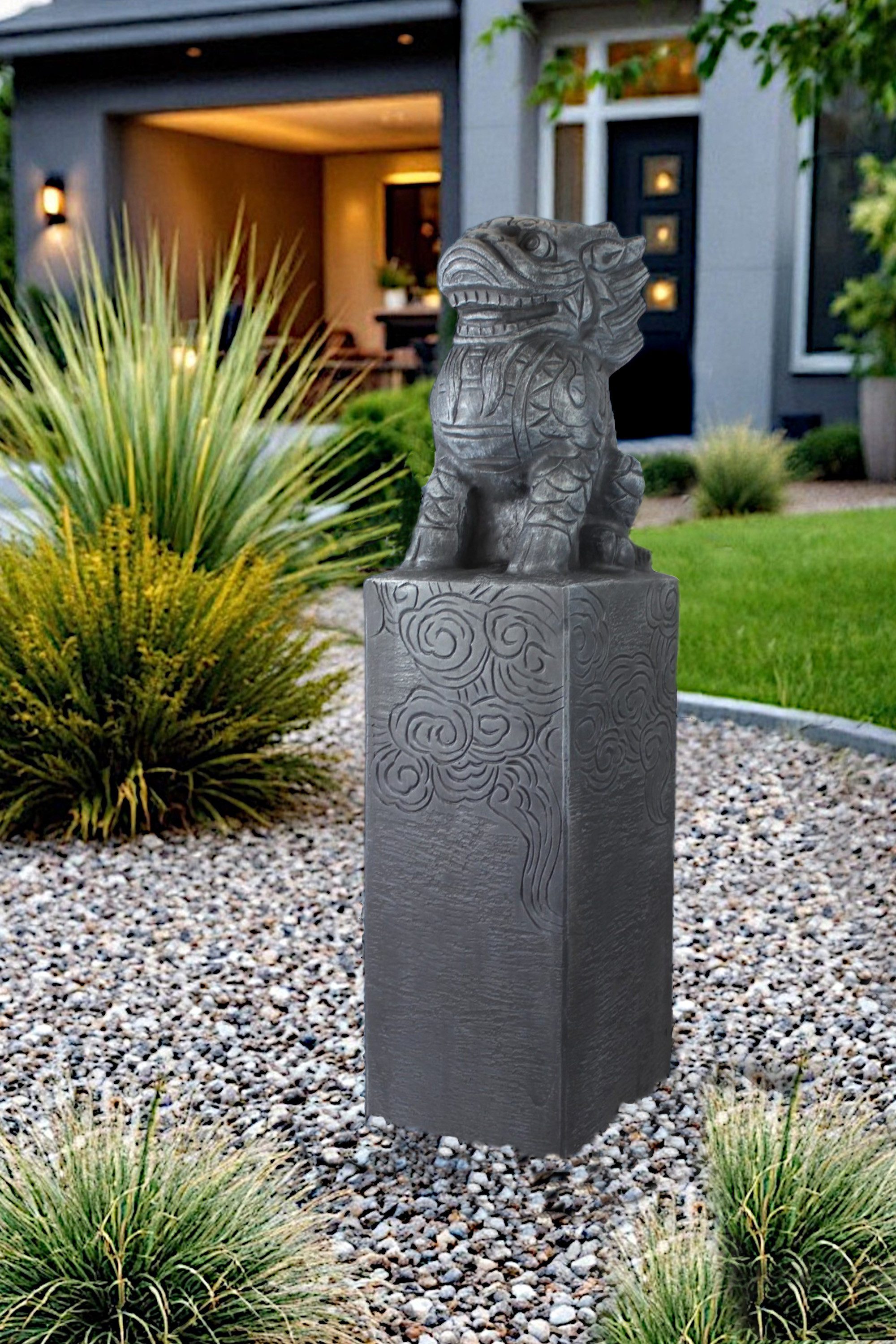 Arnusa Gartenfigur Asiatische Drachen-Stele 79 cm Wetterfeste Gartendeko in Steinoptik, Japanische Statue für Garten, Teich & Terrasse"