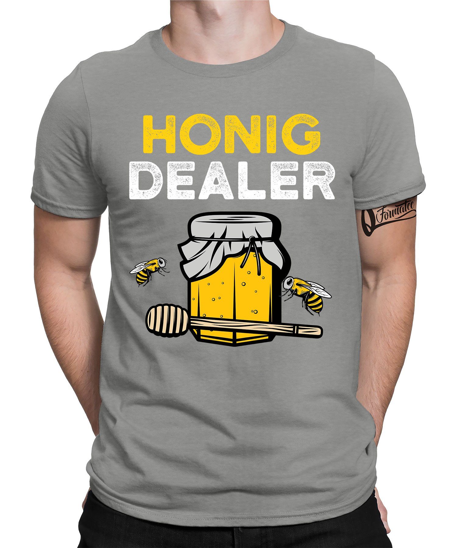 Formatee (1-tlg) Kurzarmshirt Herren Quattro Imker Heather Honig Biene Dealer Grau Honig T-Shirt Bienenzüchter -