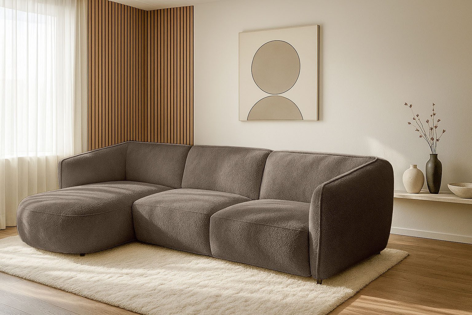 OTTO home Ecksofa OSTRUP Rundsofa, L-Form, Naturtöne, Boucle oder Chenille, Breite 280 cm, organische Form mit sanften Rundungen