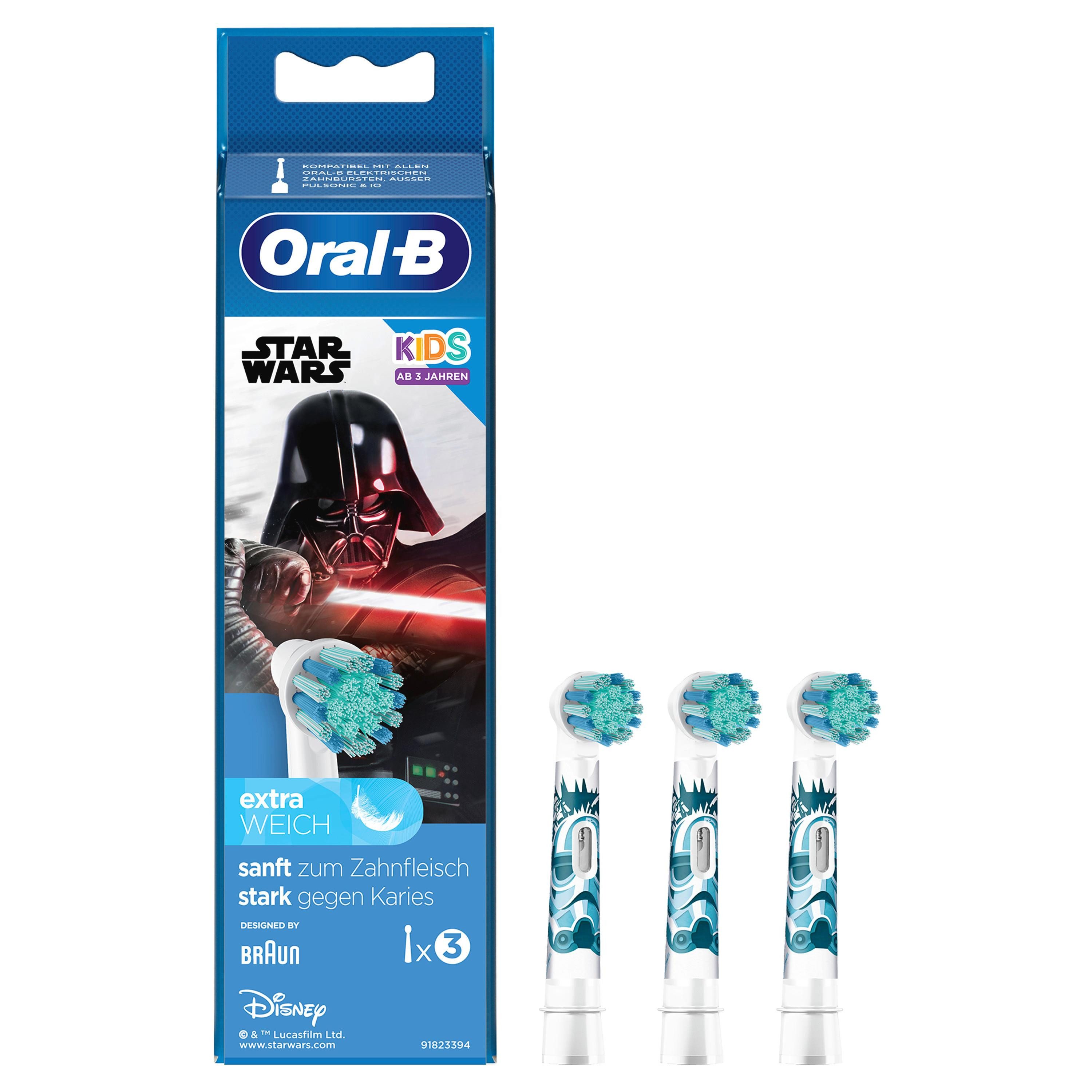 Braun Haartrockner Oral-B Kids Star Wars Aufsteckbürsten, 3 Stück - Extra weiche Borsten