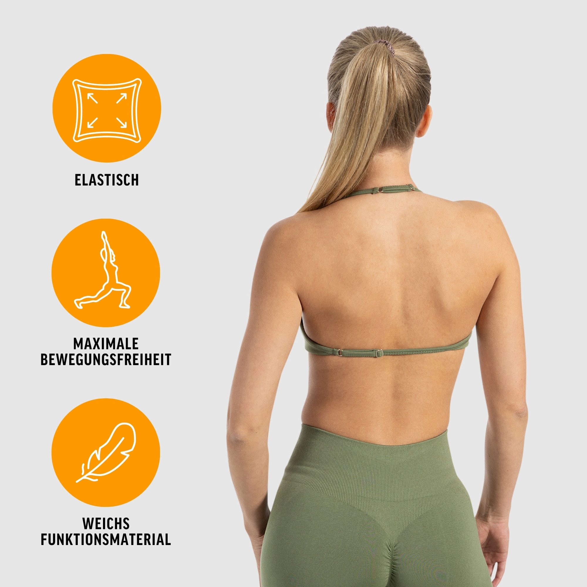 Smilodox Sport-BH Esta, Neckholder Bra, Ringverschluss, Geraffte Front ohne Bügel Geraffte Front, leichte Aktivitäten mit Komfort Yoga Freizeit Studio