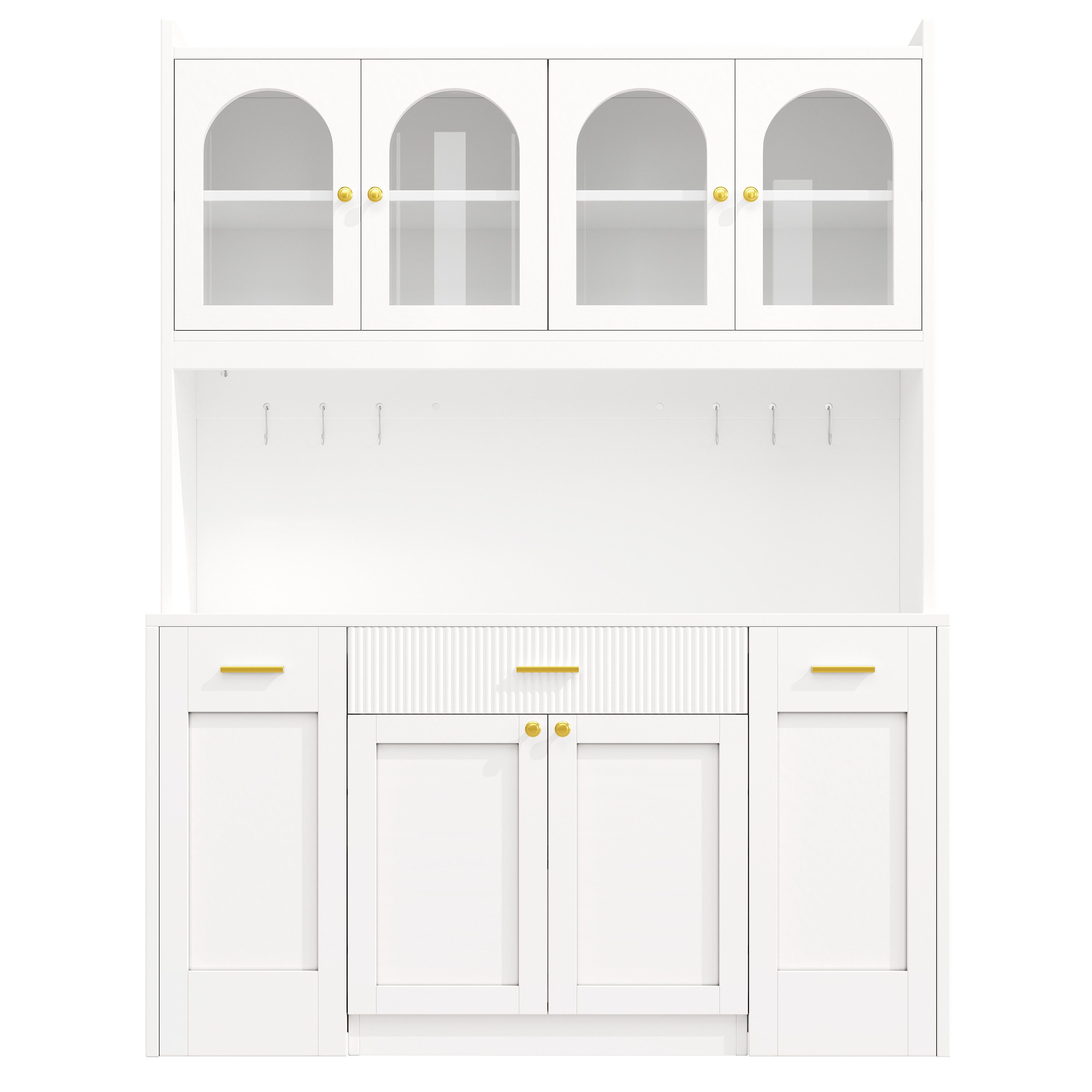 Flieks Küchenbuffet Hochschrankmit LED-Beleuchtung, 4 Glastüren, beidseitigen Roll-Ablagen (B120/T40/H187 cm, 1-St) Küchenschrank Glasvitrinen mit verstellbarer – Bild 4 von 5