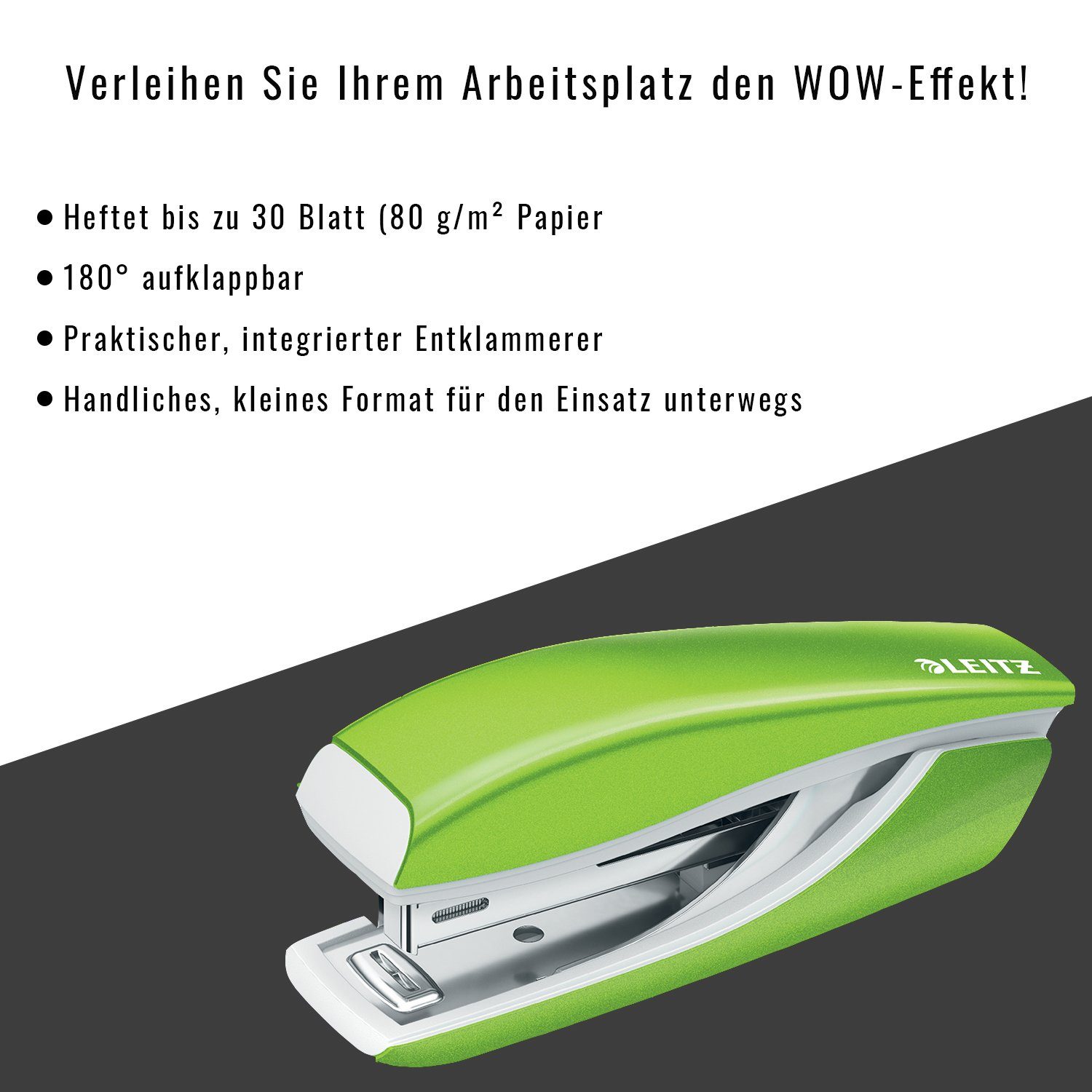metallic LEITZ WOW Lochstanzer bis Heftklammern Heftgerät Tacker 30 grün inkl. Blatt,