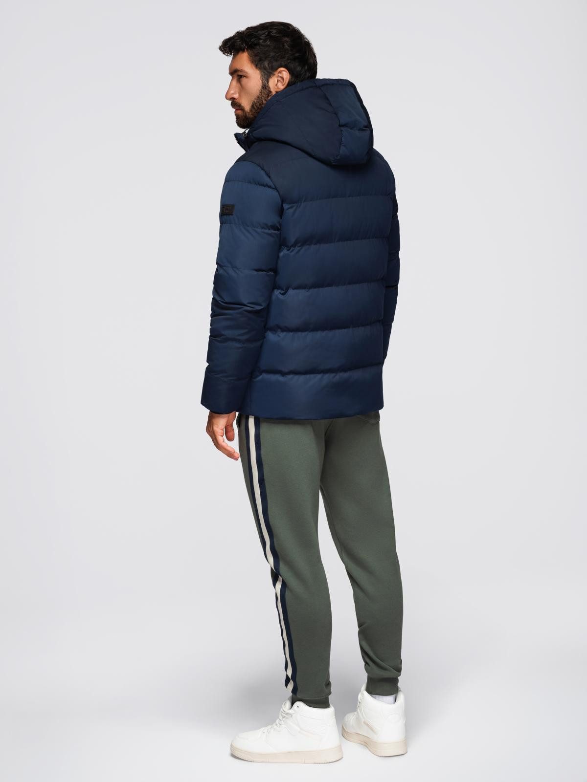 OMBRE Winterjacke Herrenjacke mit asymmetrischer Steppung und Kapuze – marineblau