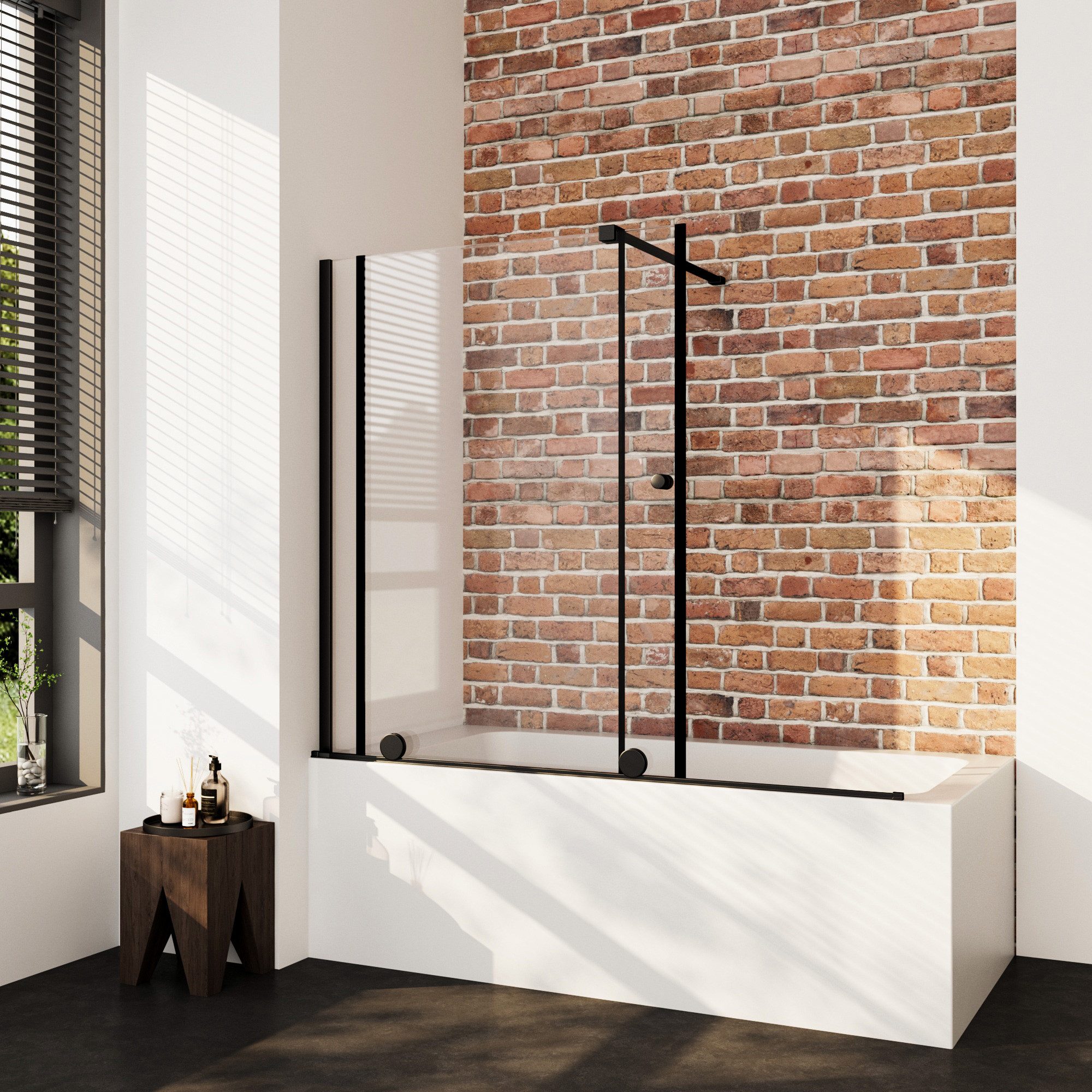 Boromal Duschwand Glas Badewanne Badewannenaufsatz Schiebetür Schwarz Design, 6mm ESG, (Duschtrennwand Rahmenlos, (700-1150) x 1400 mm), Links- oder Rechtsmontage