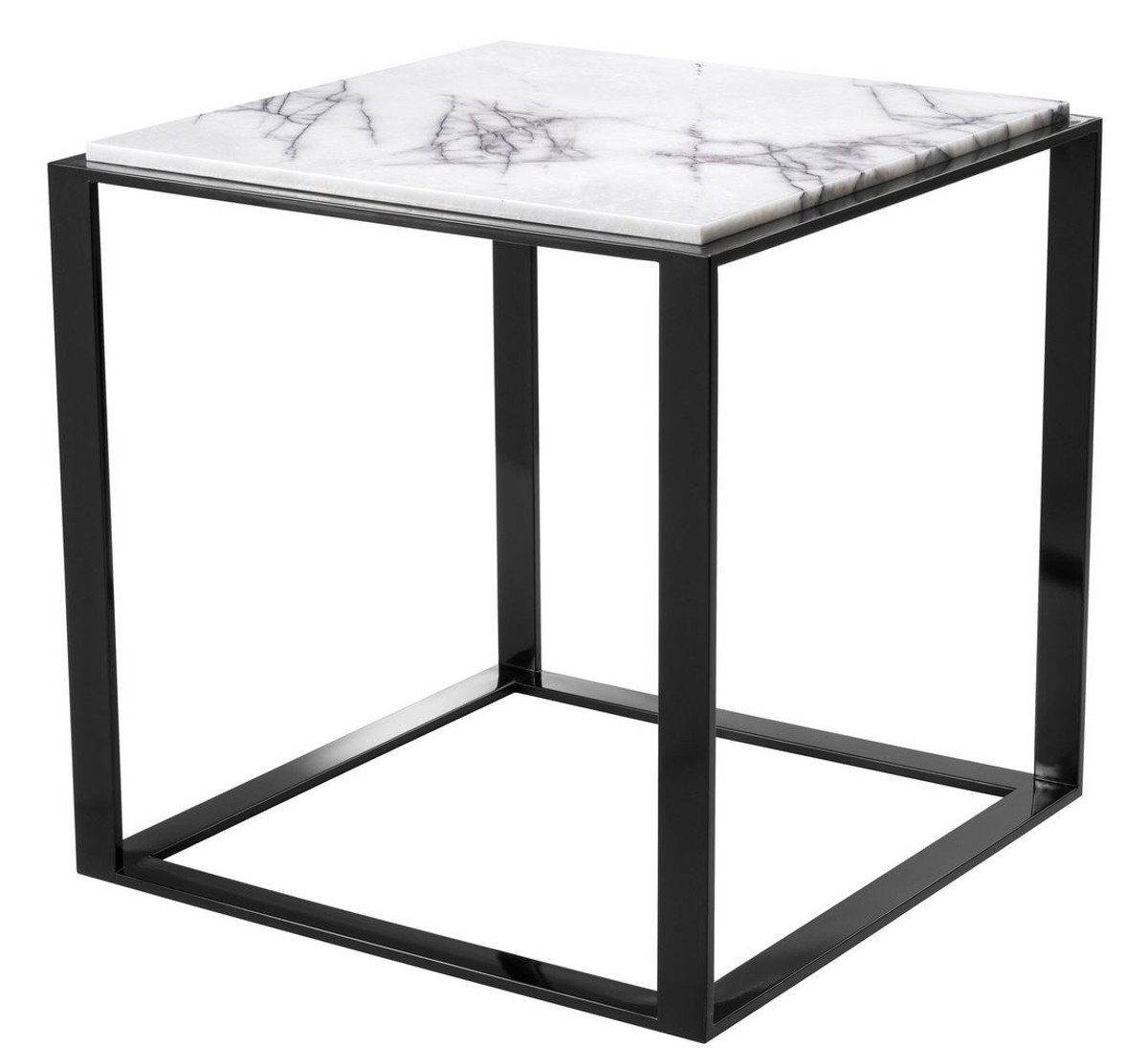 Casa Padrino Beistelltisch Luxus Beistelltisch Hochglanzschwarz / Weiß-Lila 56 x 56 x H. 56 cm - Edelstahl Tisch mit Marmorplatte - Luxus Möbel