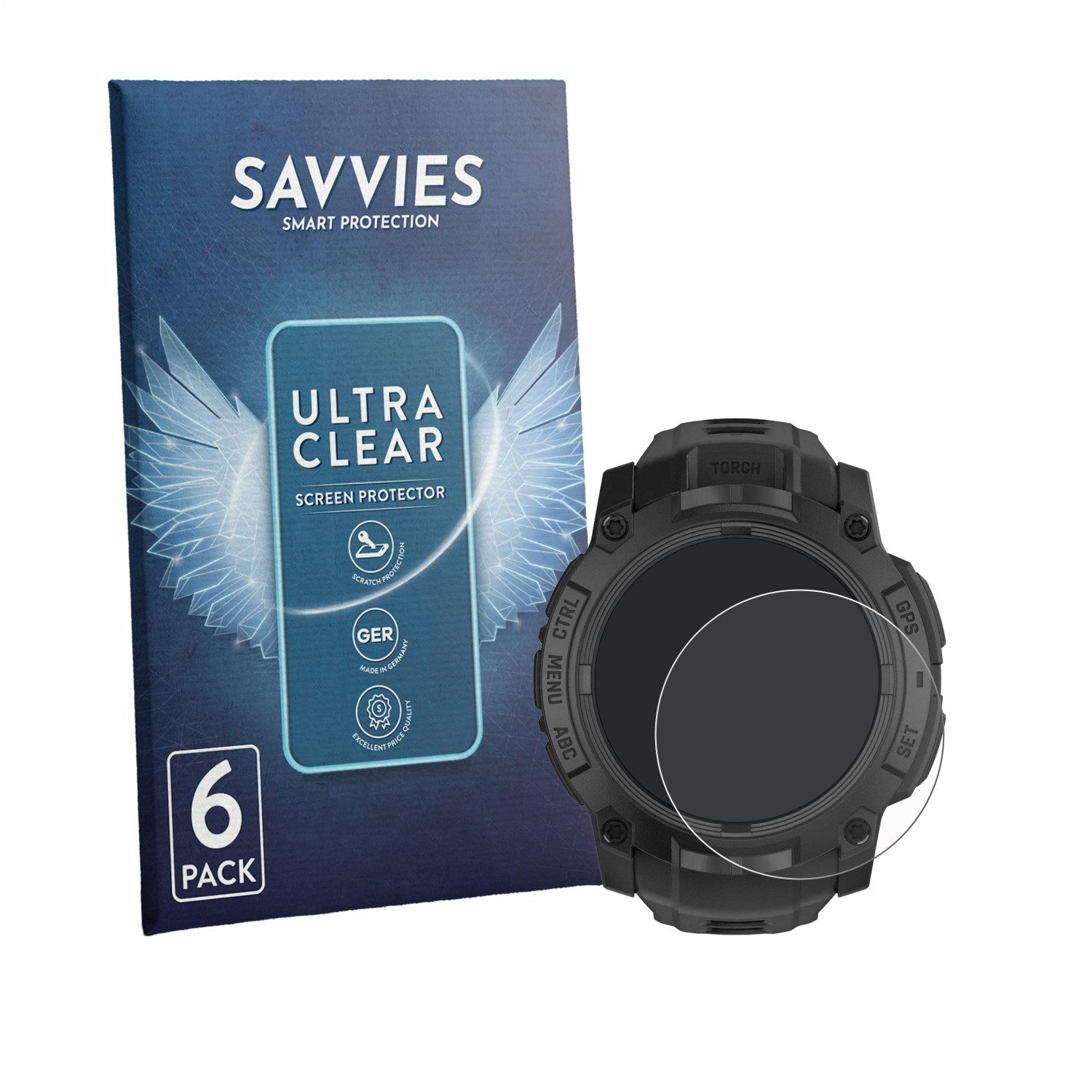 Savvies Displayschutzfolie Schutzfolie für Garmin Instinct 3 Tactical Edition (50 mm), 6 Stück, Displayschutz Schutz Folie Klar Transparent