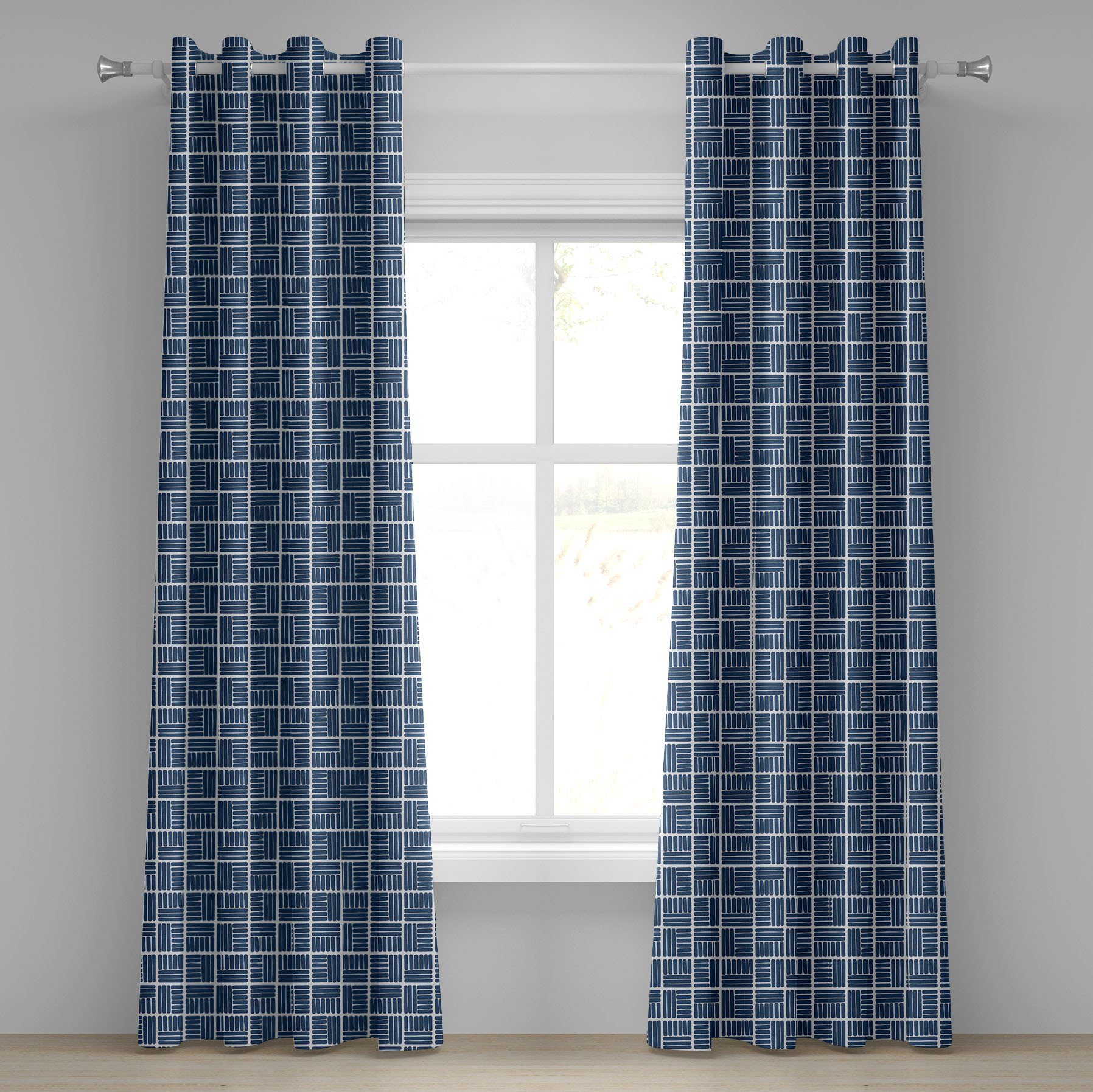 Gardine Dekorative 2-Panel-Fenstervorhänge für Schlafzimmer Wohnzimmer, Abakuhaus, Navy blau Streifen in Quadrate