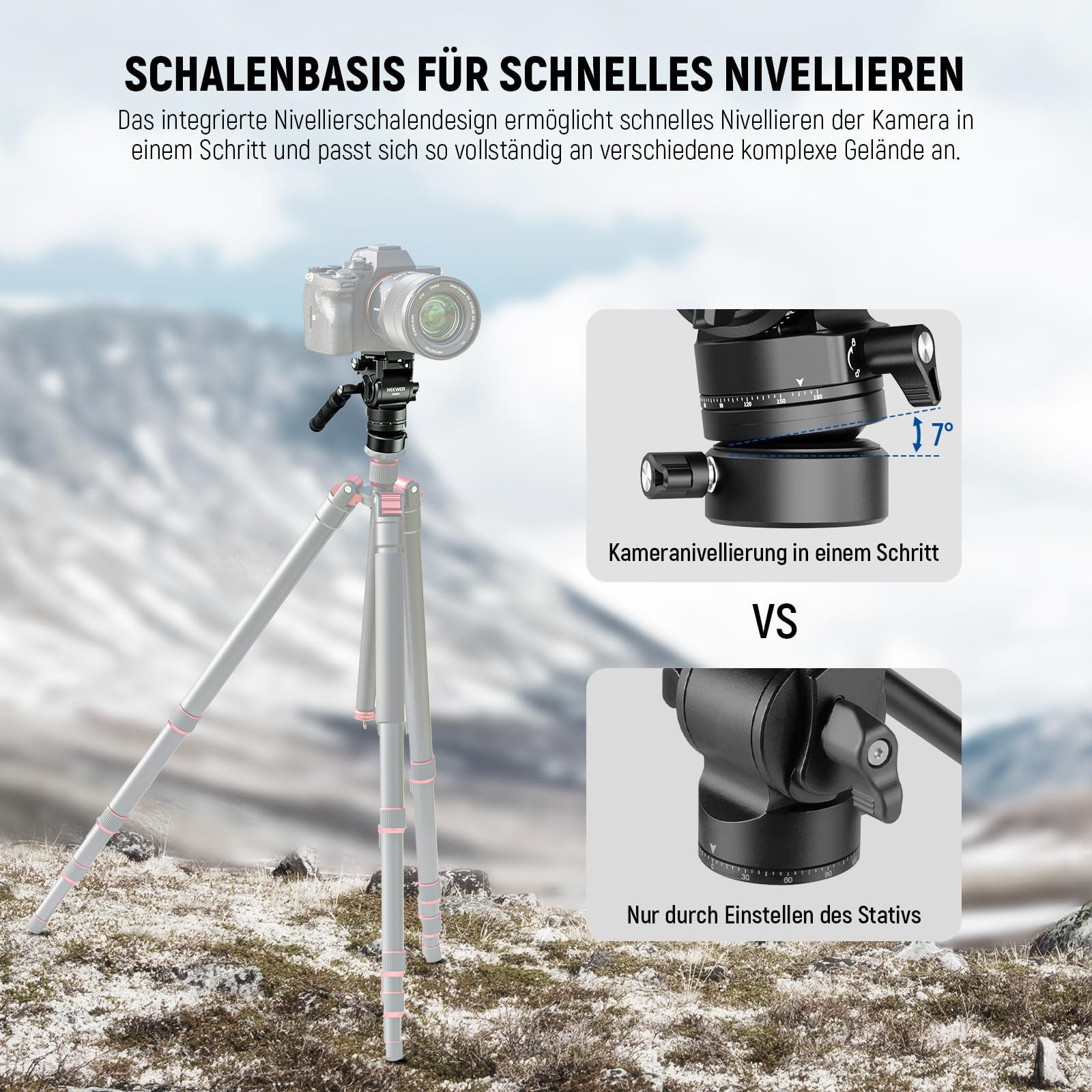 Neewer Fluid-Video-Neiger GM35 Fluidkopf Mini mit Arca Platte 5kg, Teleskopgriff