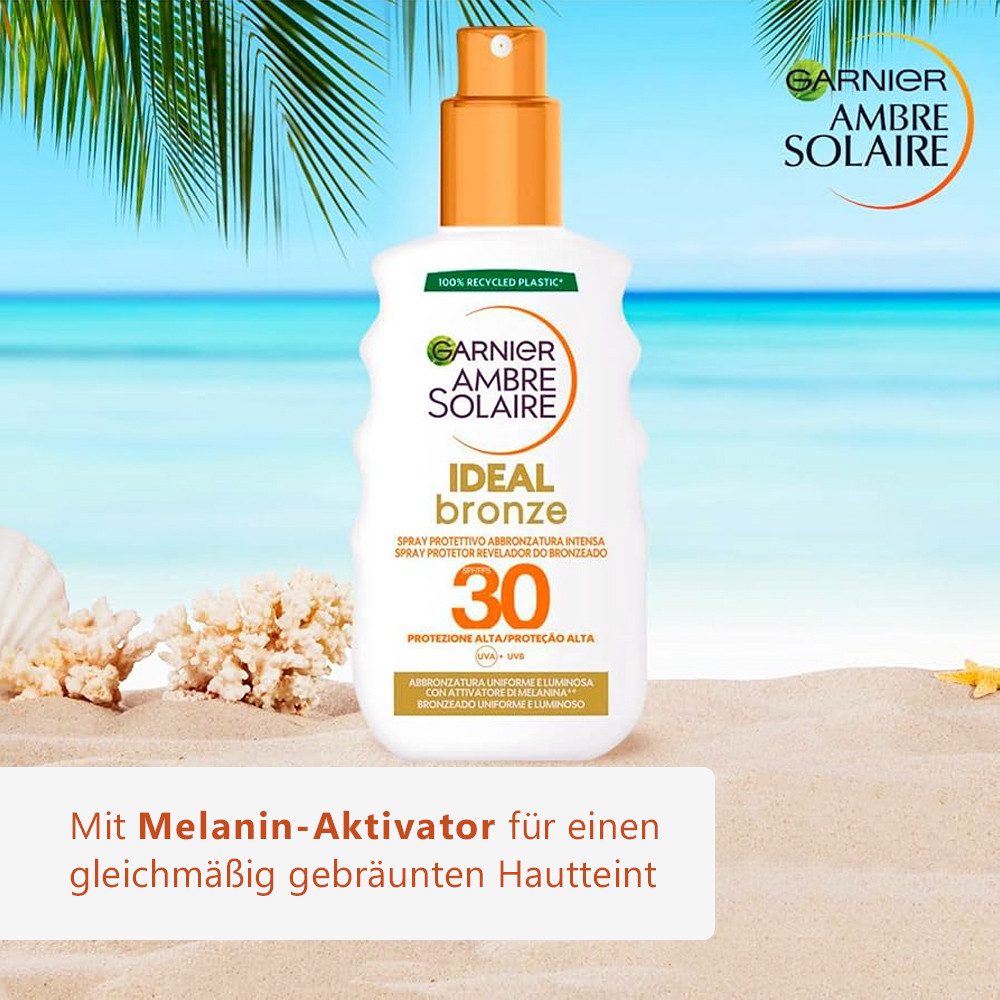 GARNIER Sonnenschutzspray Ambre Solaire Ideal Bronze LSF 30 Pumpspray (200 ml), mit Melanin-Aktivator für intensive Bräune