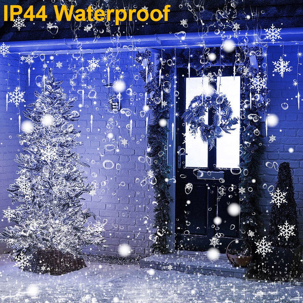 8 Geländer Garten 3.5M Eisregen Weihnachtsdek, Außen Party Fenster, Vorbau, Anschließbar, Blau Sunicol Modi, für LED-Lichterkette Wasserdicht, Innen Beleuchtung,