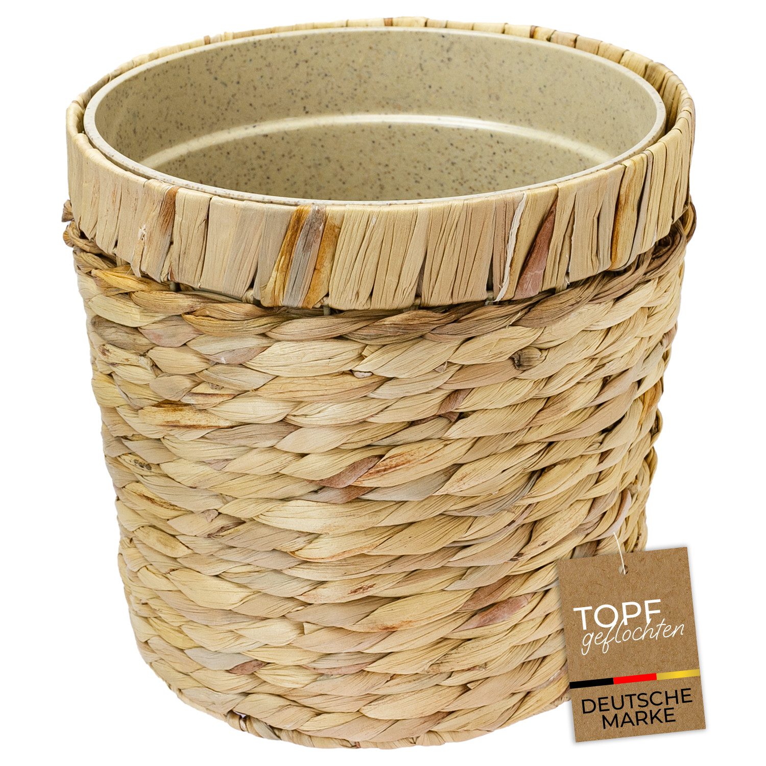 HMF Wasserhyazinthentopf Blumentopf geflochten aus Wasserhyazinthe mit Pflanztopf (1 St), rund, 25 cm Durchmesser, Naturfarben