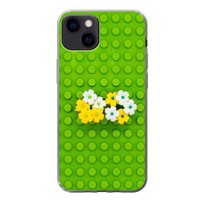 MuchoWow Handyhülle Lego-Unterlage mit Blumen Handyhülle Apple iPhone 13 Smartphone-Bumper Print Handy